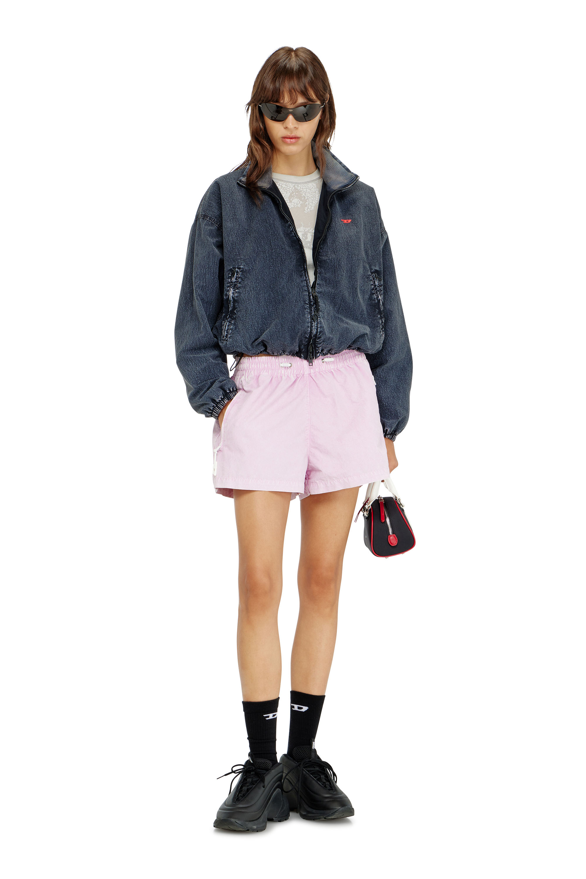 Diesel - G-LEAMER, Woman's Windbreaker jacket in acid-wash Taslan in Dark Blue - 2