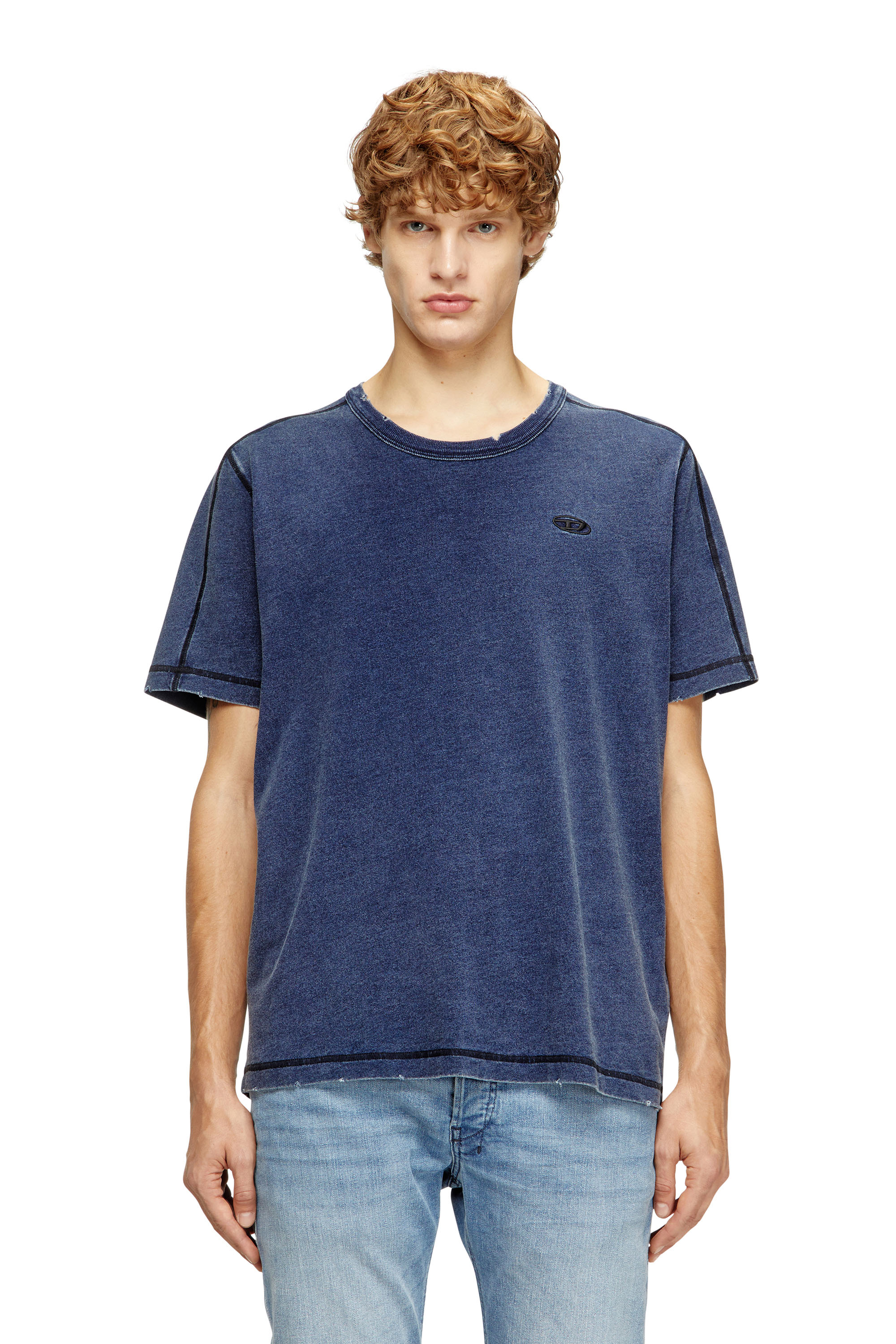 Diesel - T-ADJIND-NEW, Man's Distressed T-shirt with denim effect in Blue - 1