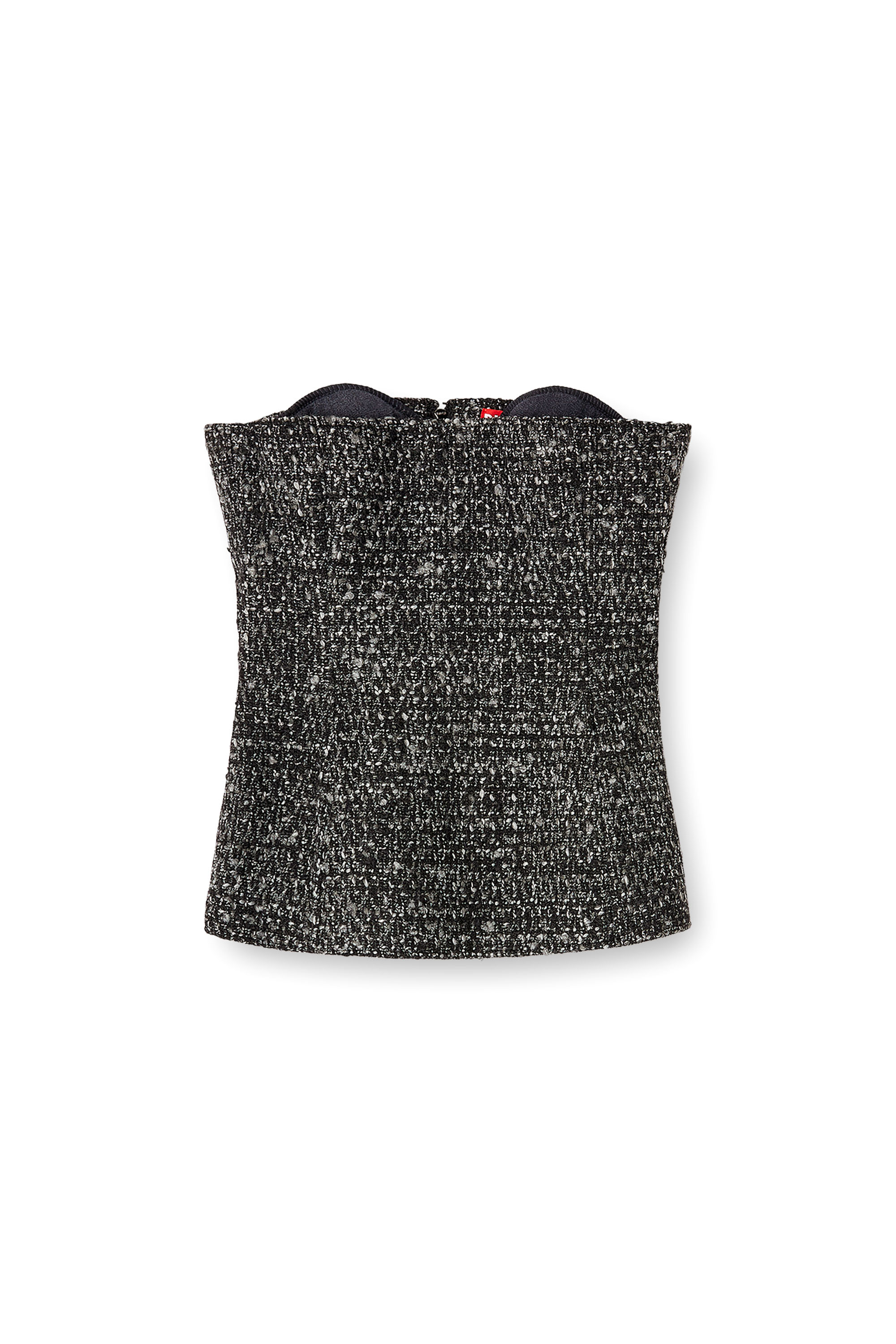 T-ORSET, Black Diesel - T-ORSET, Woman's Bouclé corset top with ultra-low cut in Black - 2