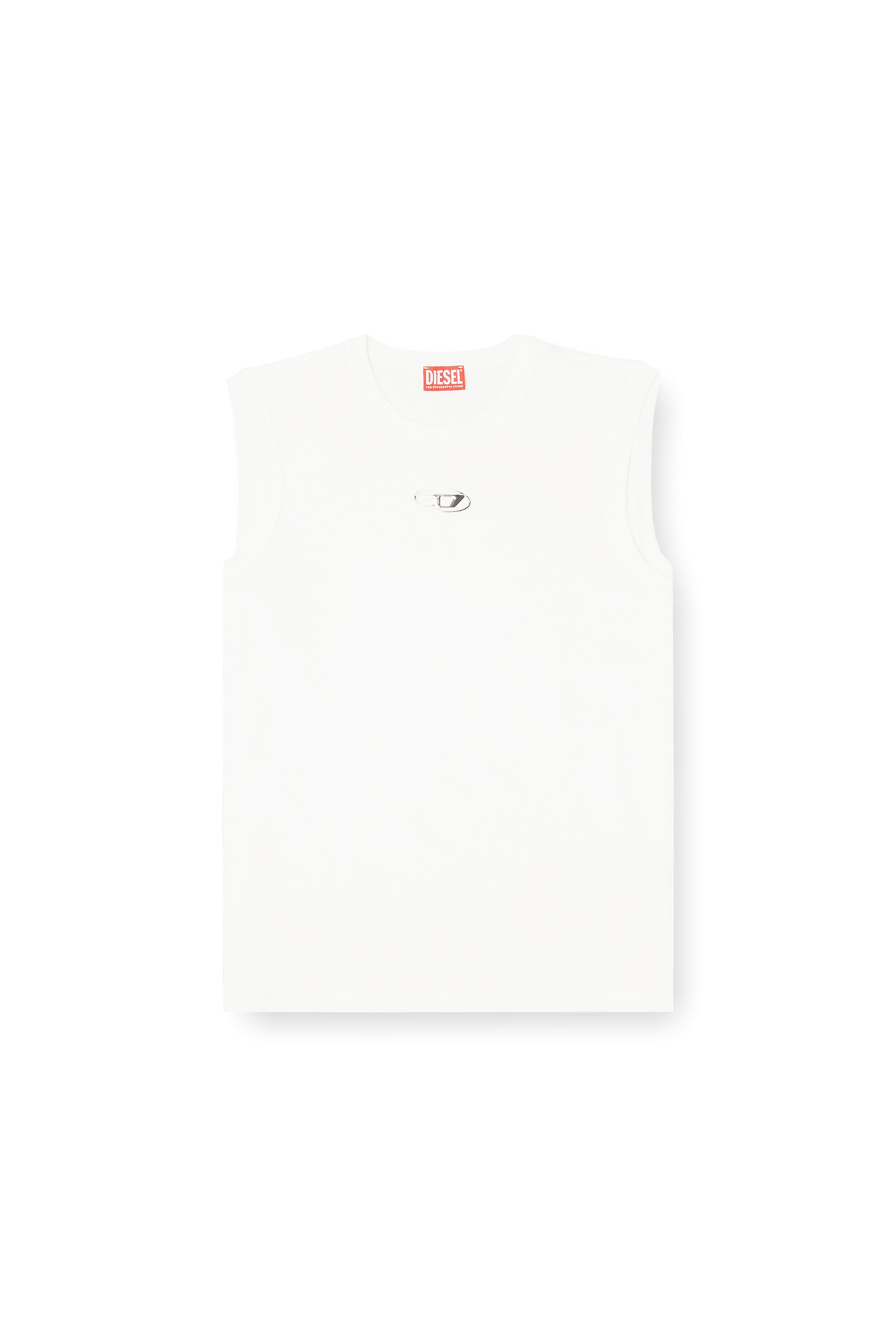 Diesel - T-BISCO-IOD, Man's Cotton tank top with metallic Oval D in White - 3