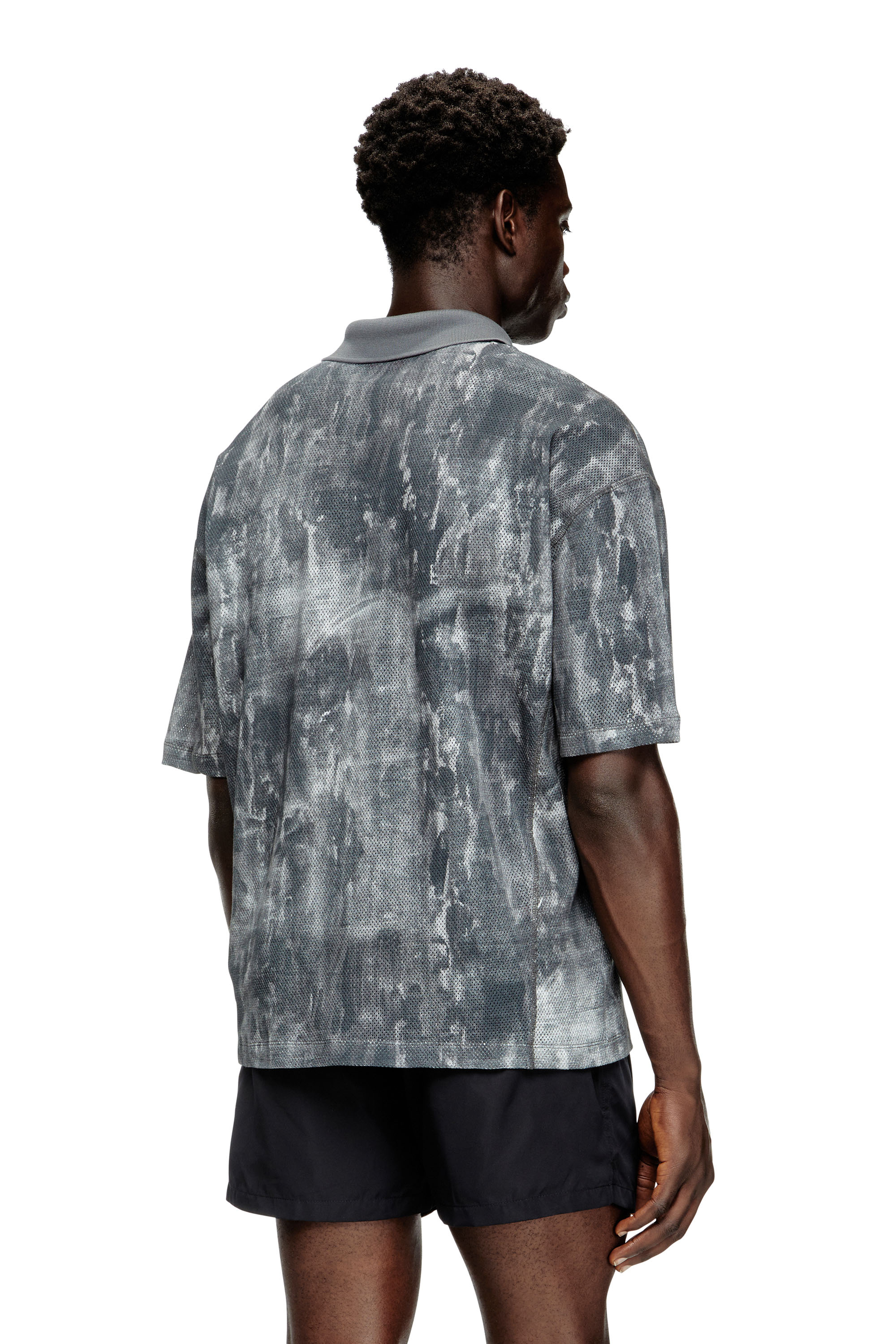 Diesel - TIMOTHEE-D-POP, Man's Beach polo shirt in printed mesh in Black/Red - 3