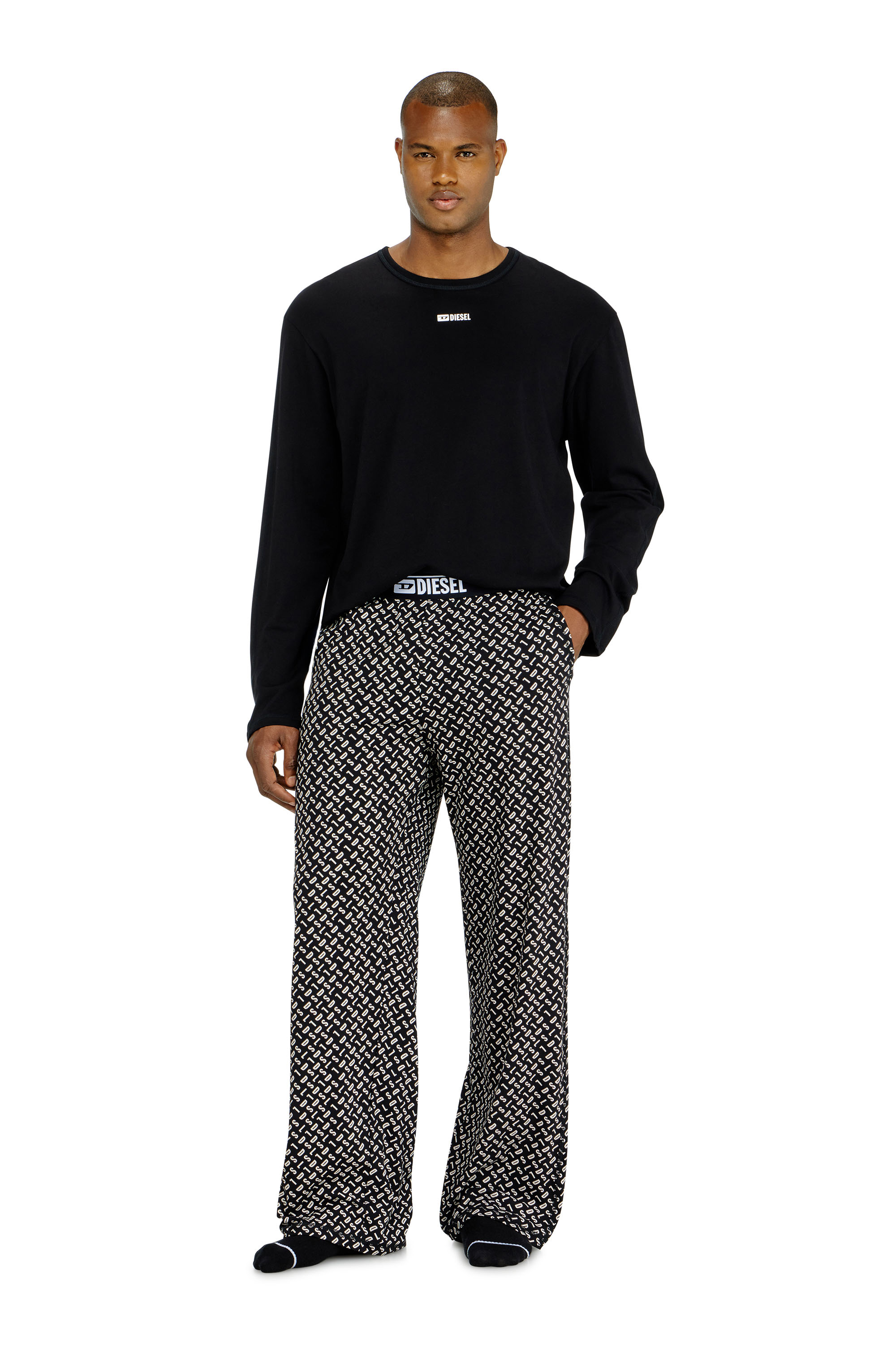 Diesel - SET-NOLAN-D-BOX, Man's Pyjama set in cotton with printed bottoms in Black/White - 3