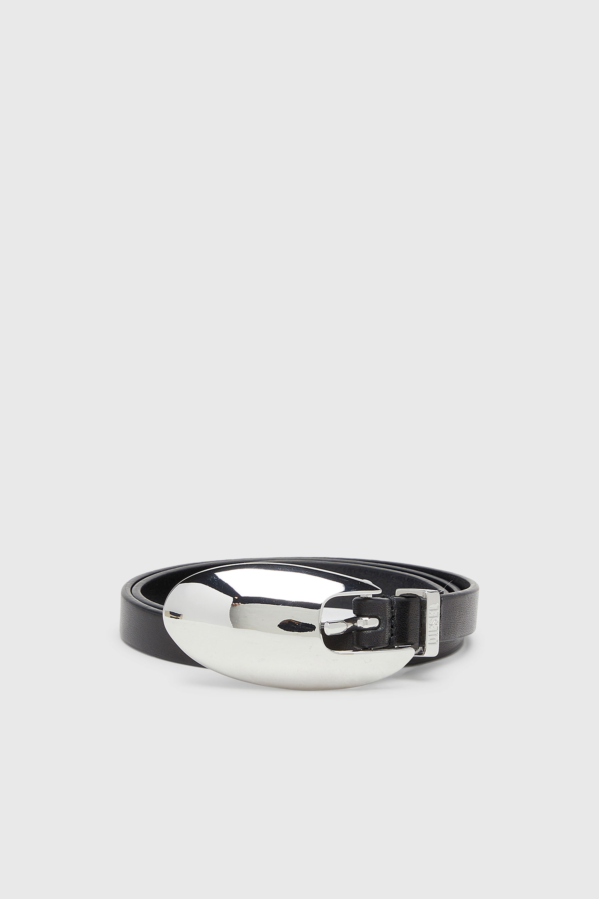 Diesel - B-ROP 15, Woman's 1.5cm slim leather belt with sculptural buckle in Black - 1
