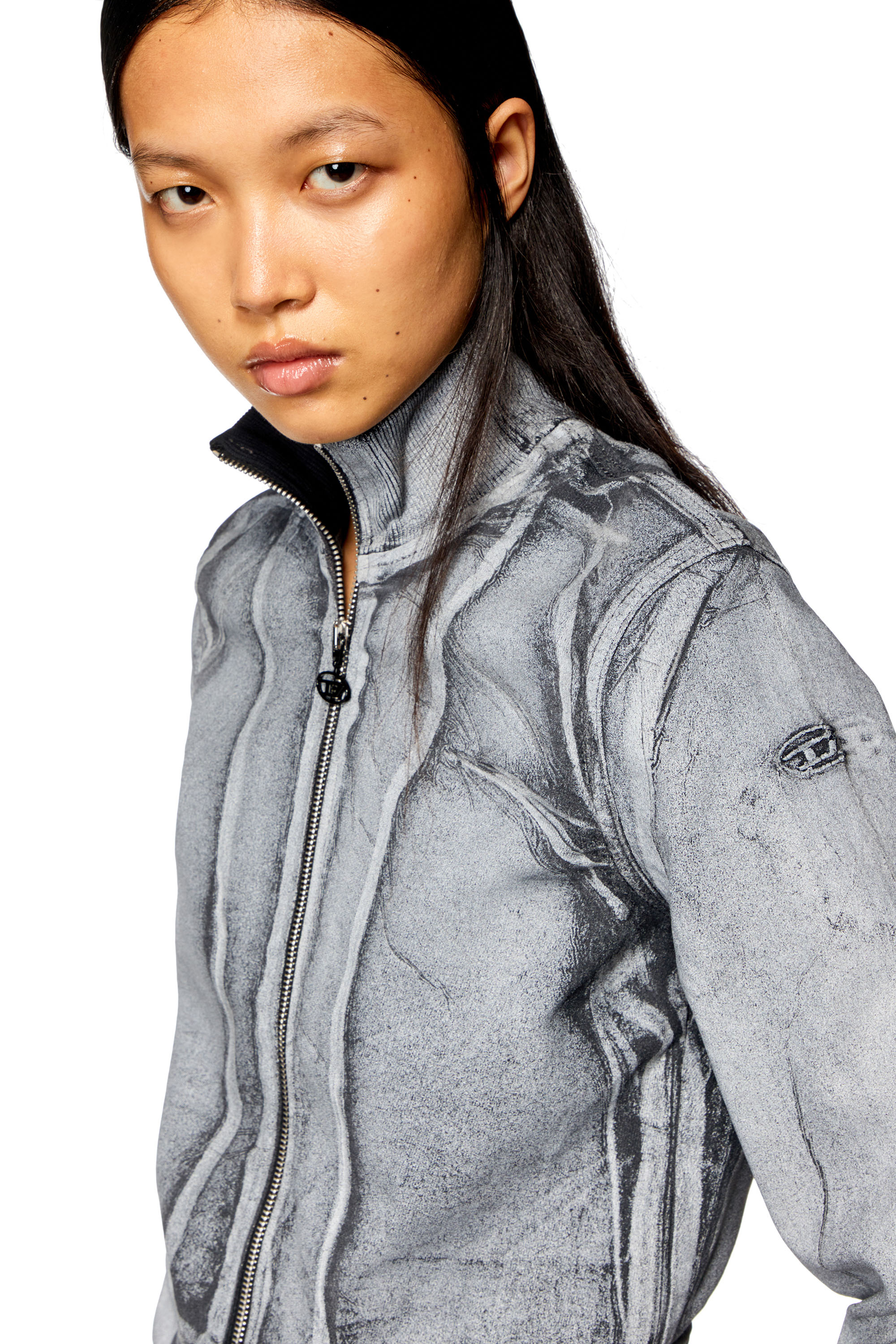 Diesel - D-EMY-S TRACK, Woman Zip sweatshirt in printed Track Denim in Grey - Image 5
