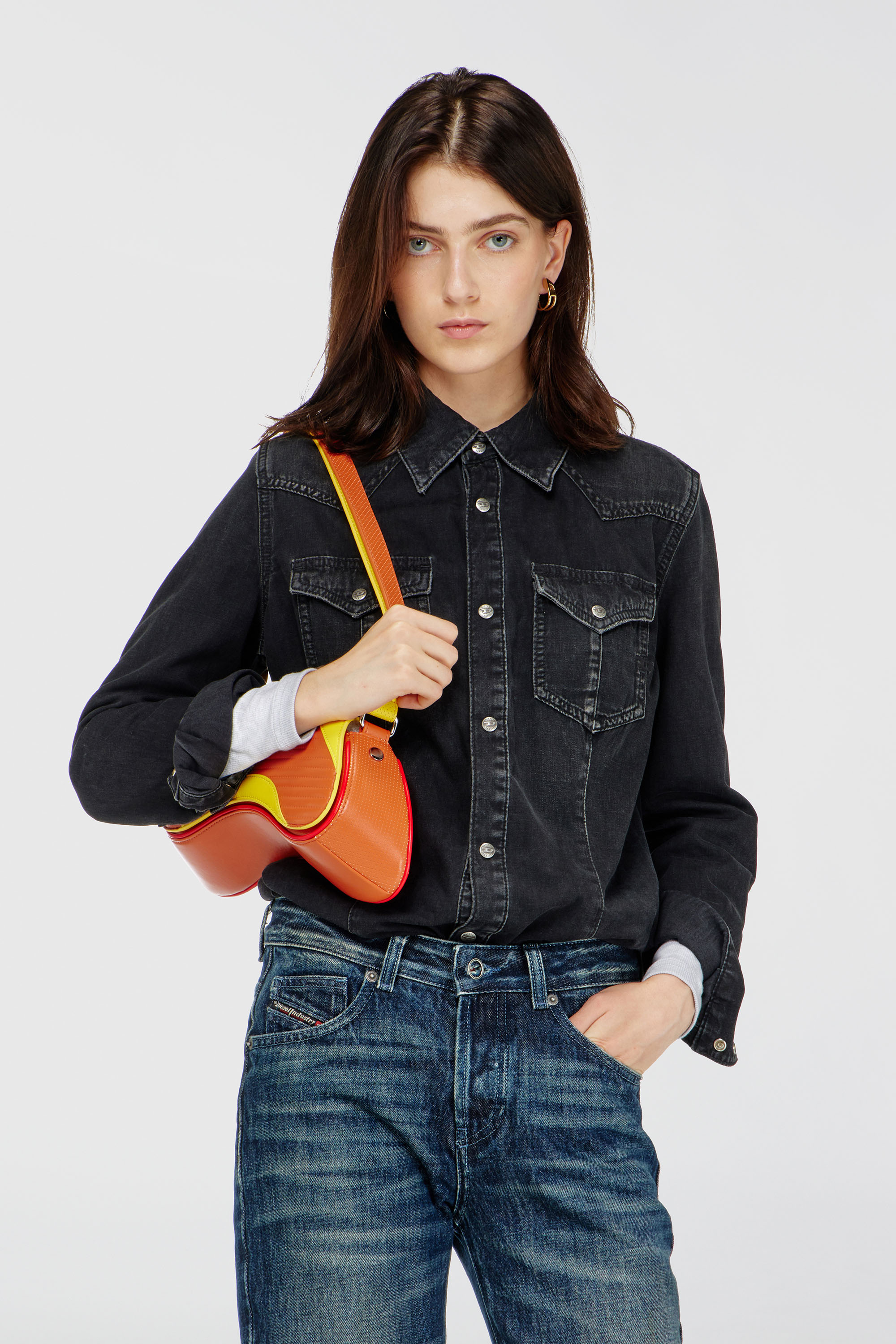 Diesel - DE-WAVES, Woman's Western shirt in treated denim in Black - 3