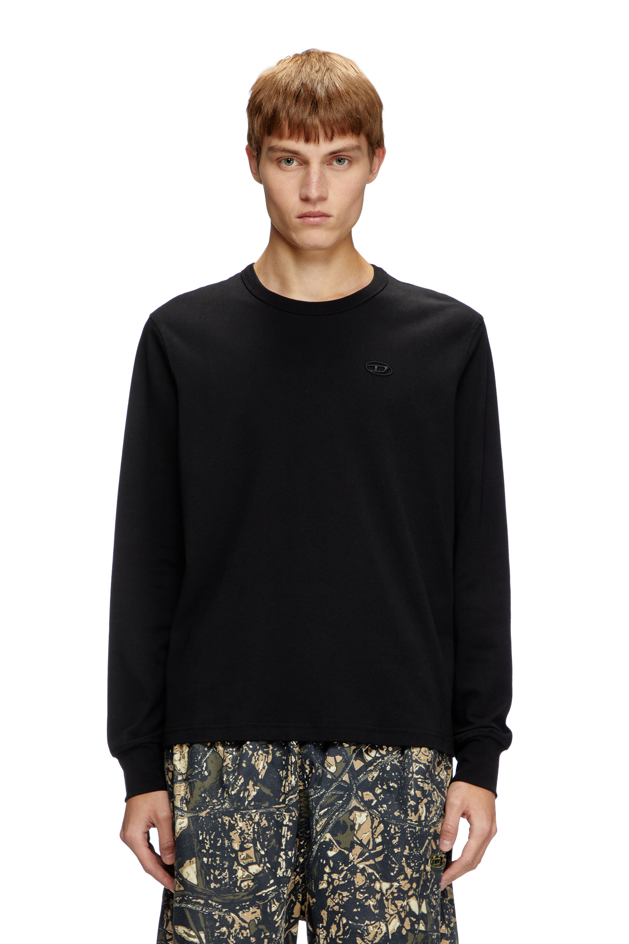 Diesel - T-ADJUST-LS-SLITS-R17, Man's Long-sleeve T-shirt with logo embroidery in Black - 1