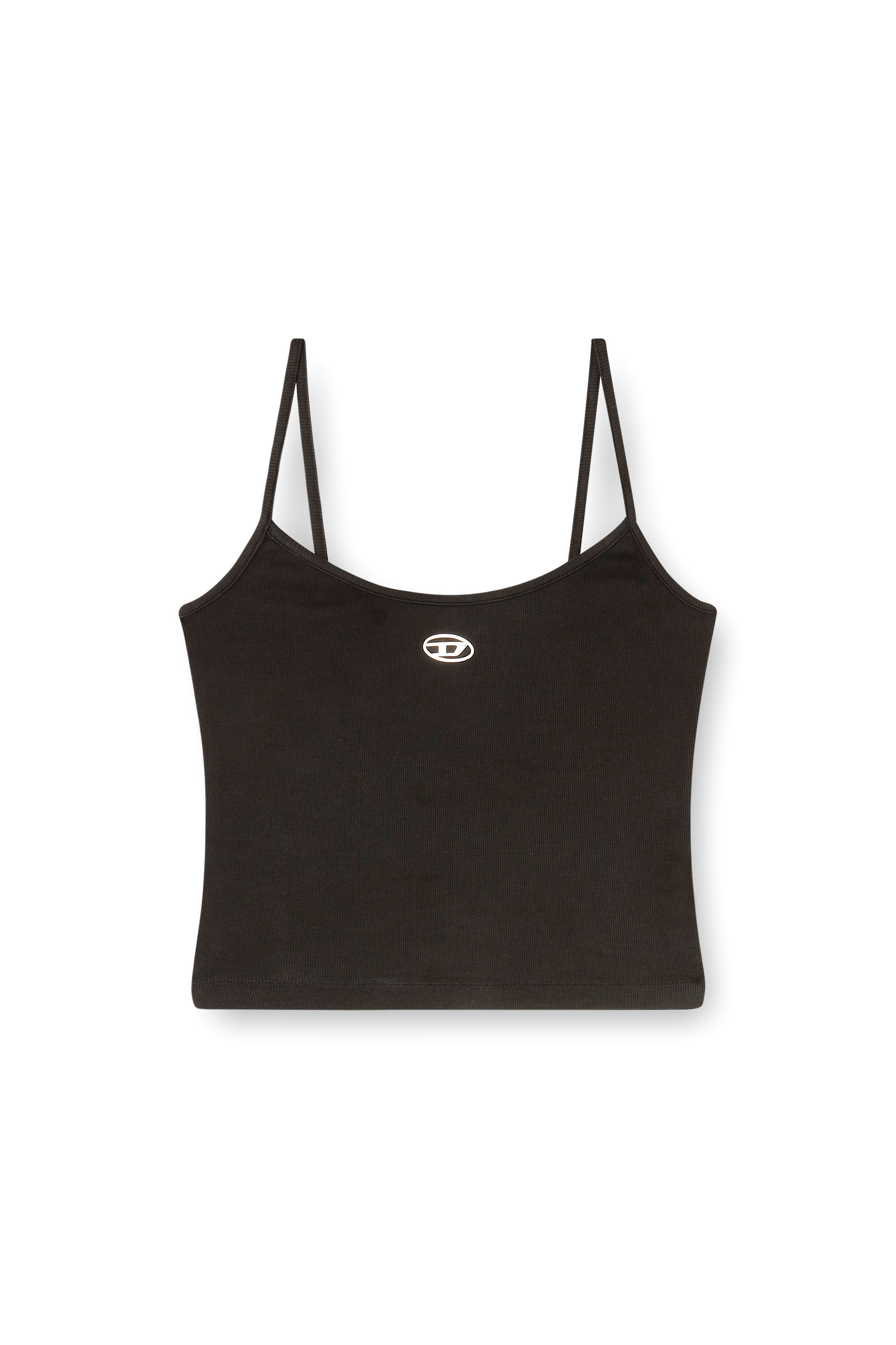Diesel - T-HUPY-OD, Woman's Ribbed top with metallic Oval D in Black - 2