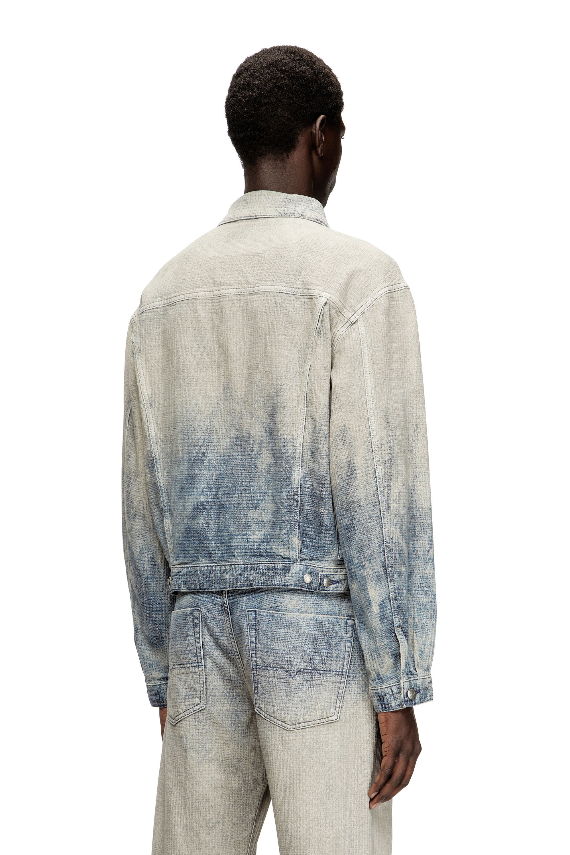 Diesel - D-RANGER, Unisex's Trucker jacket in Prince of Wales jacquard denim in Grey/Blue - 4