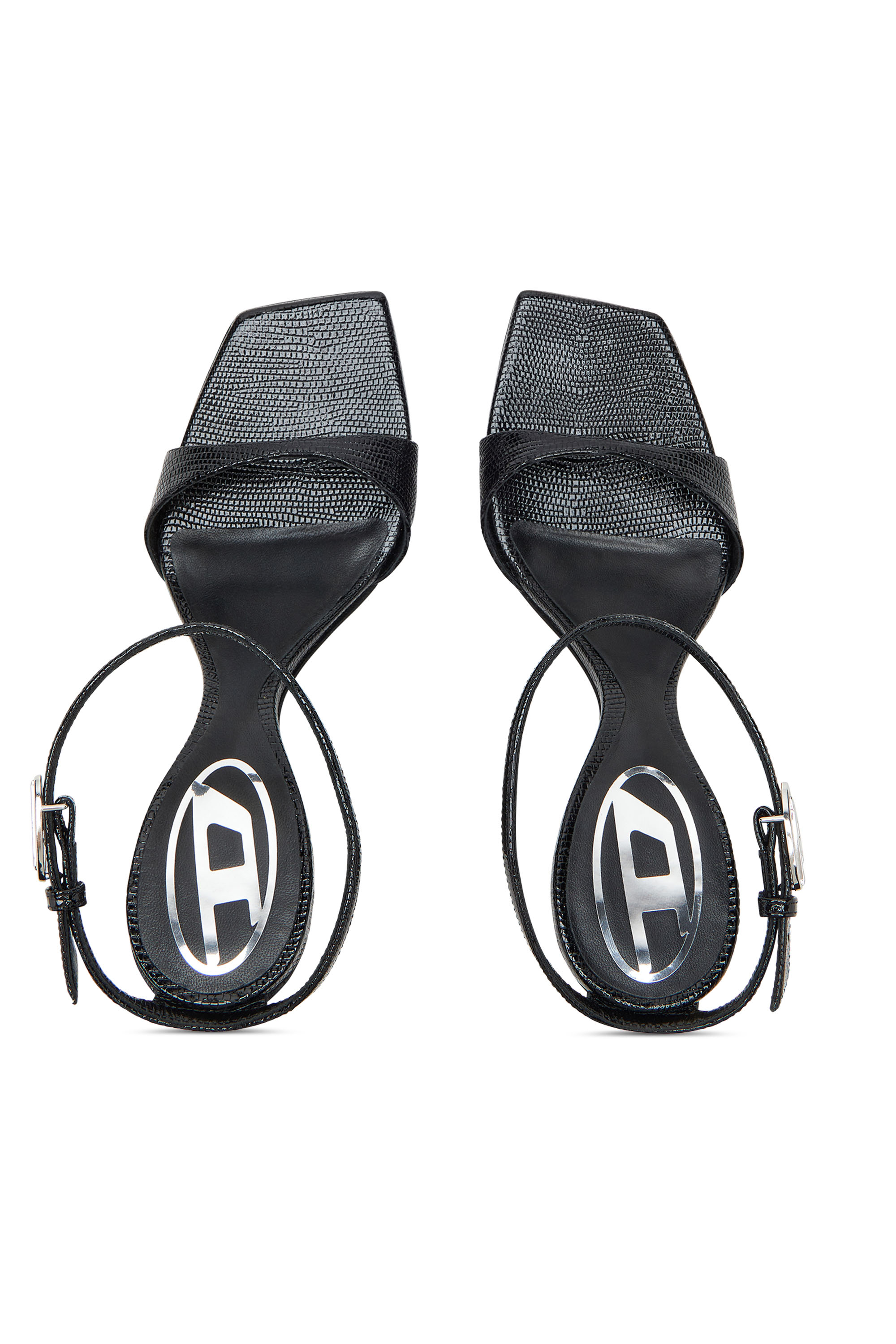 Diesel - D-AMBER SANDAL WEDGE, Woman's D-Amber-Wedge sandals in lizard-effect leather in Black - 5