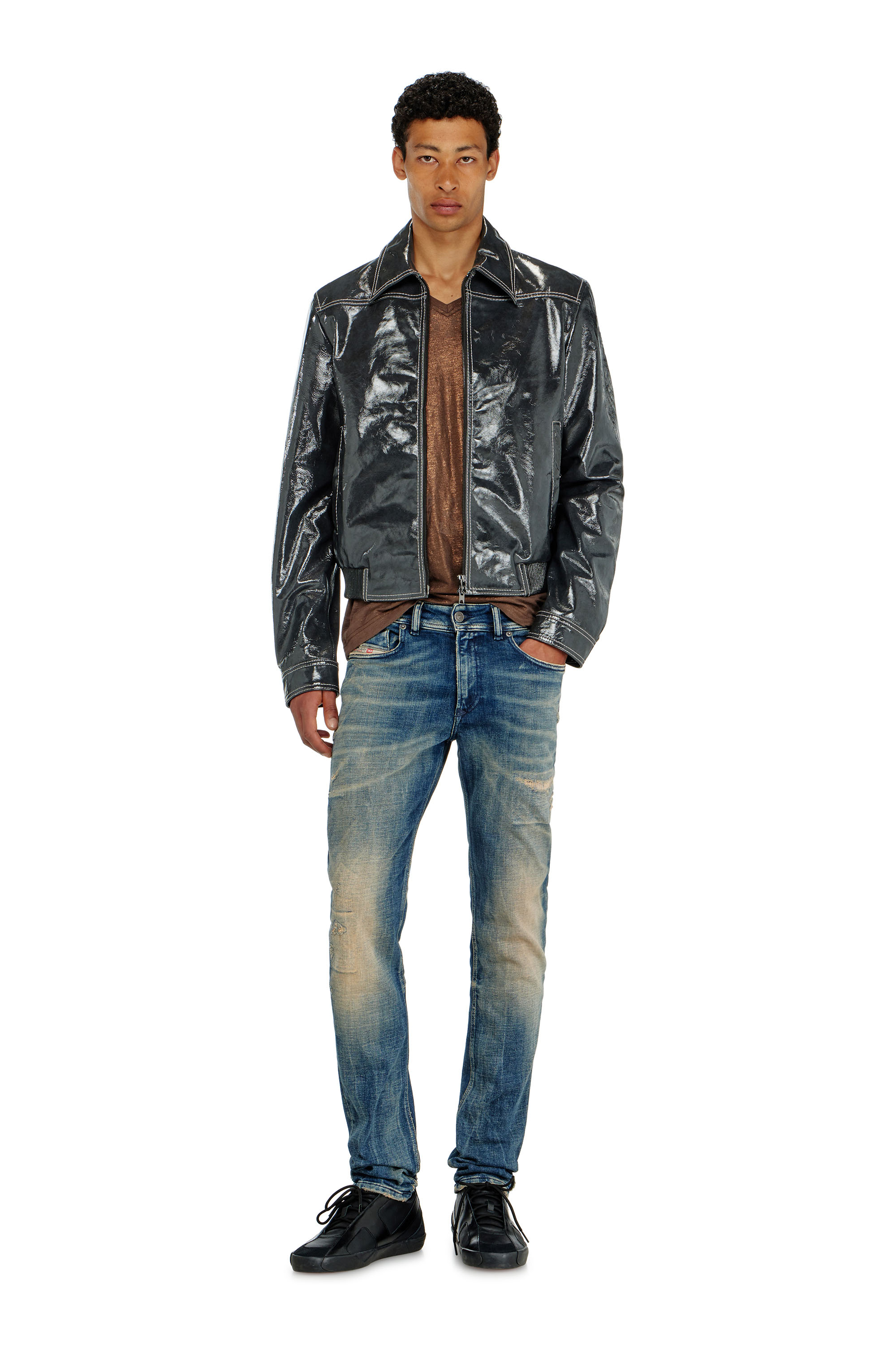 Diesel - L-ADDI, Man's Patent-leather jacket in Dark grey - 1