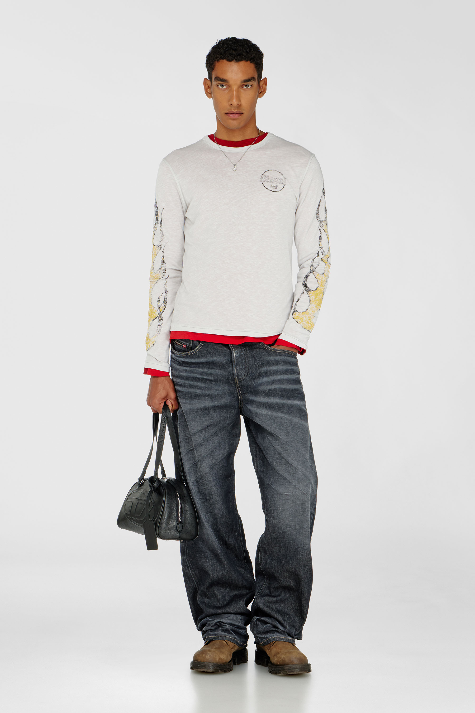 Long-sleeve T-shirt in slub jersey with crack print