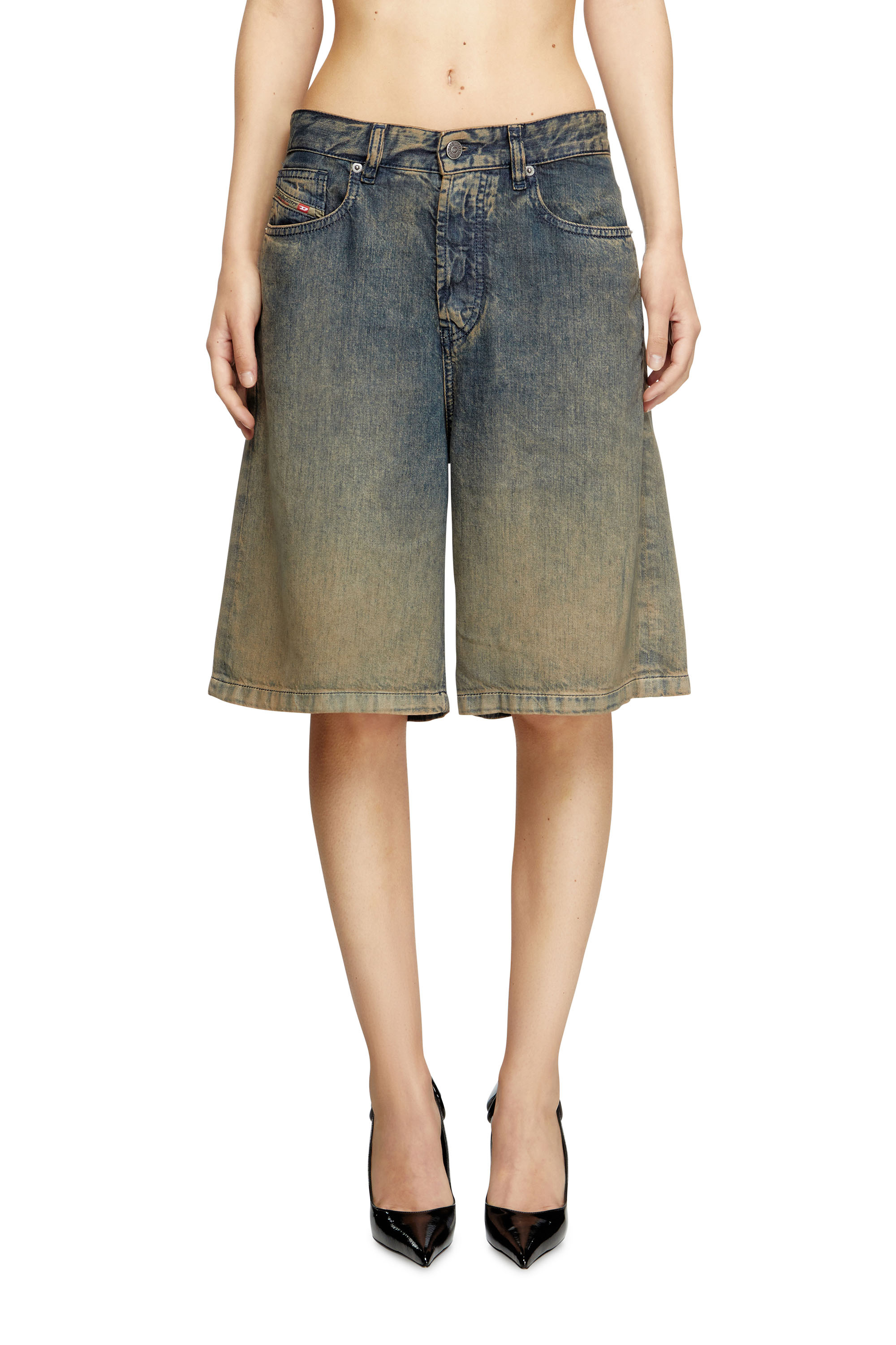 Diesel - DE-SIRE-SHORT-S, Woman's Shorts in fluid shaded denim in Dark Blue - 3