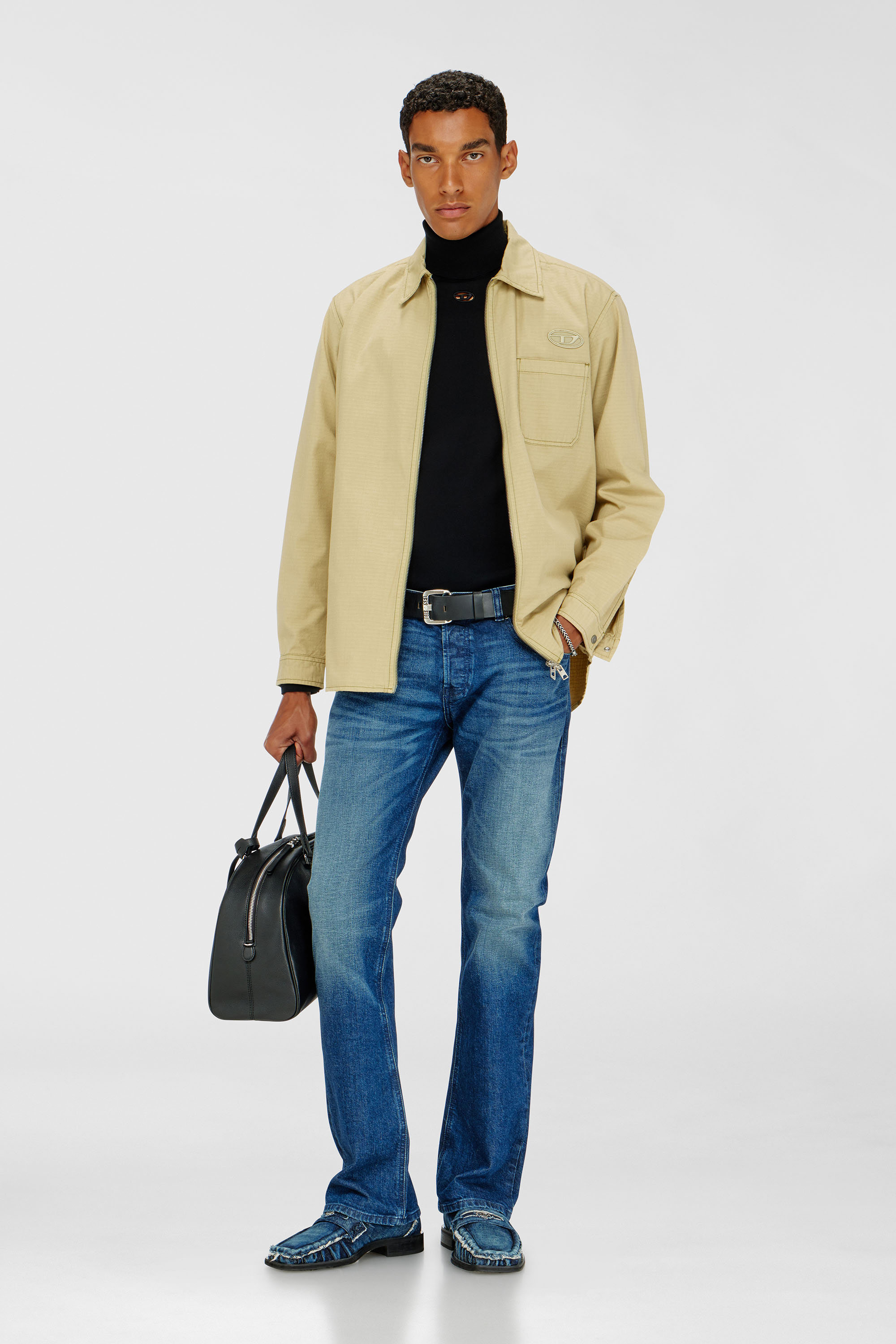 Diesel - K-VARTA, Man's Wool turtleneck jumper with cut-out logo in Black - 1