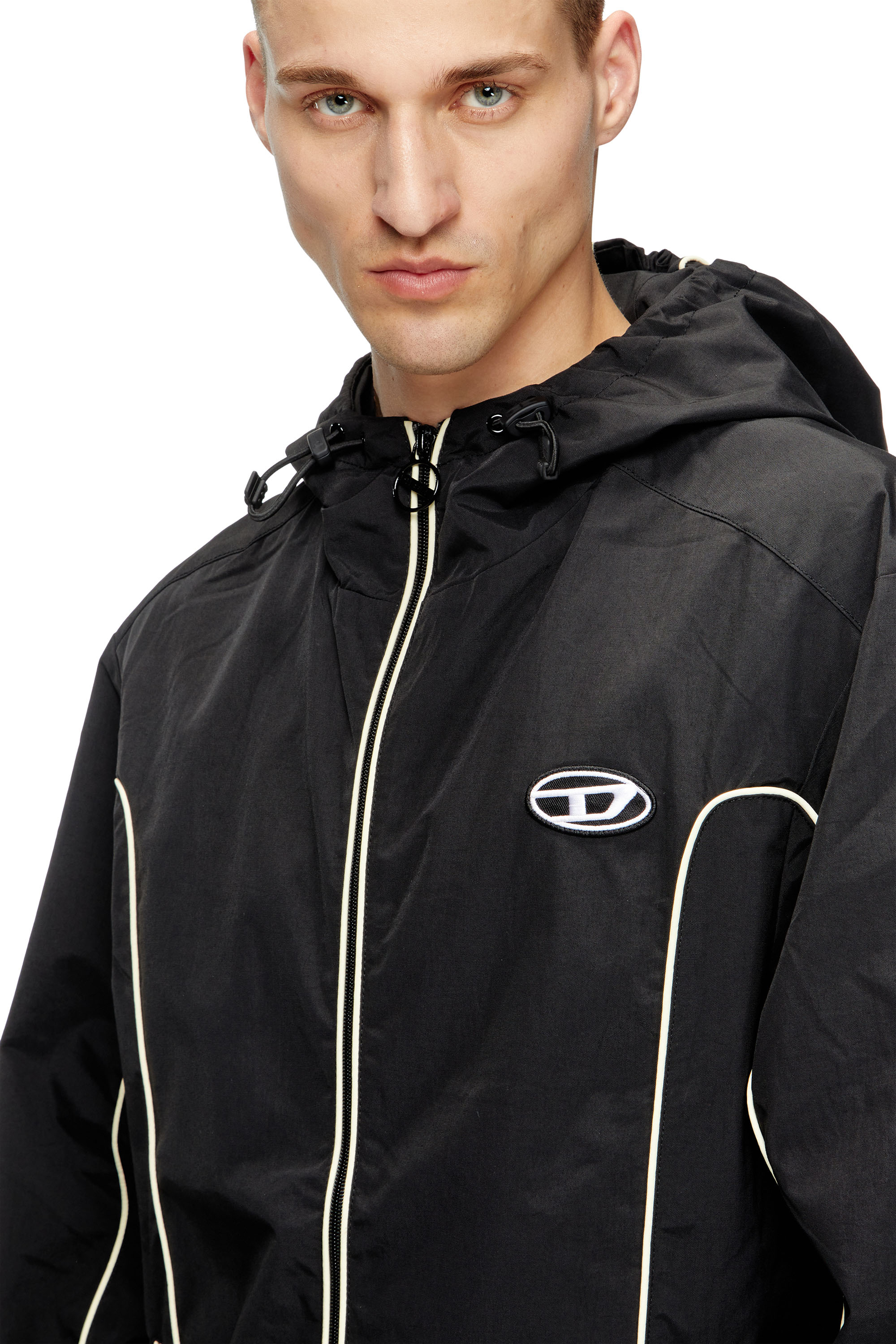 Diesel - J-HIVES, Man's Windbreaker with contrast piping in Black - 5