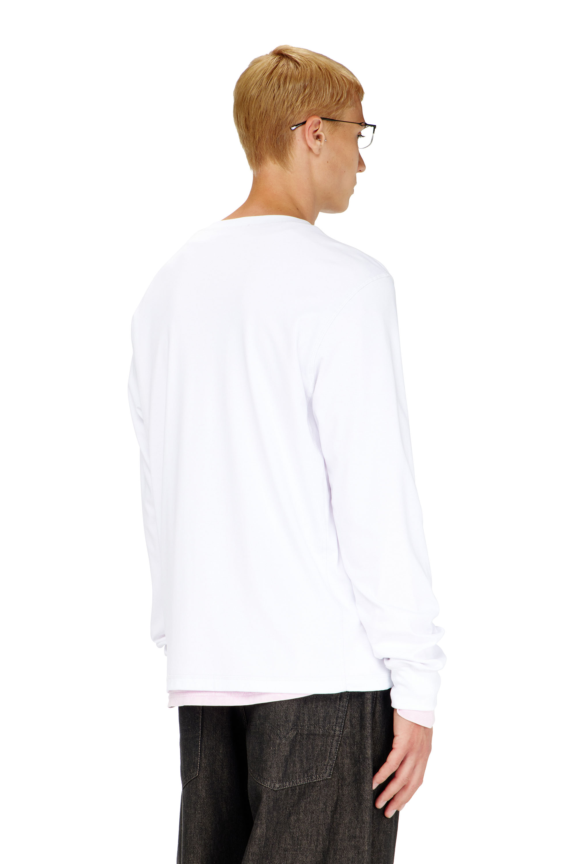 Diesel - T-MADJUST-LS-TR, Man's Cotton long-sleeve T-shirt with Oval D in White - 4