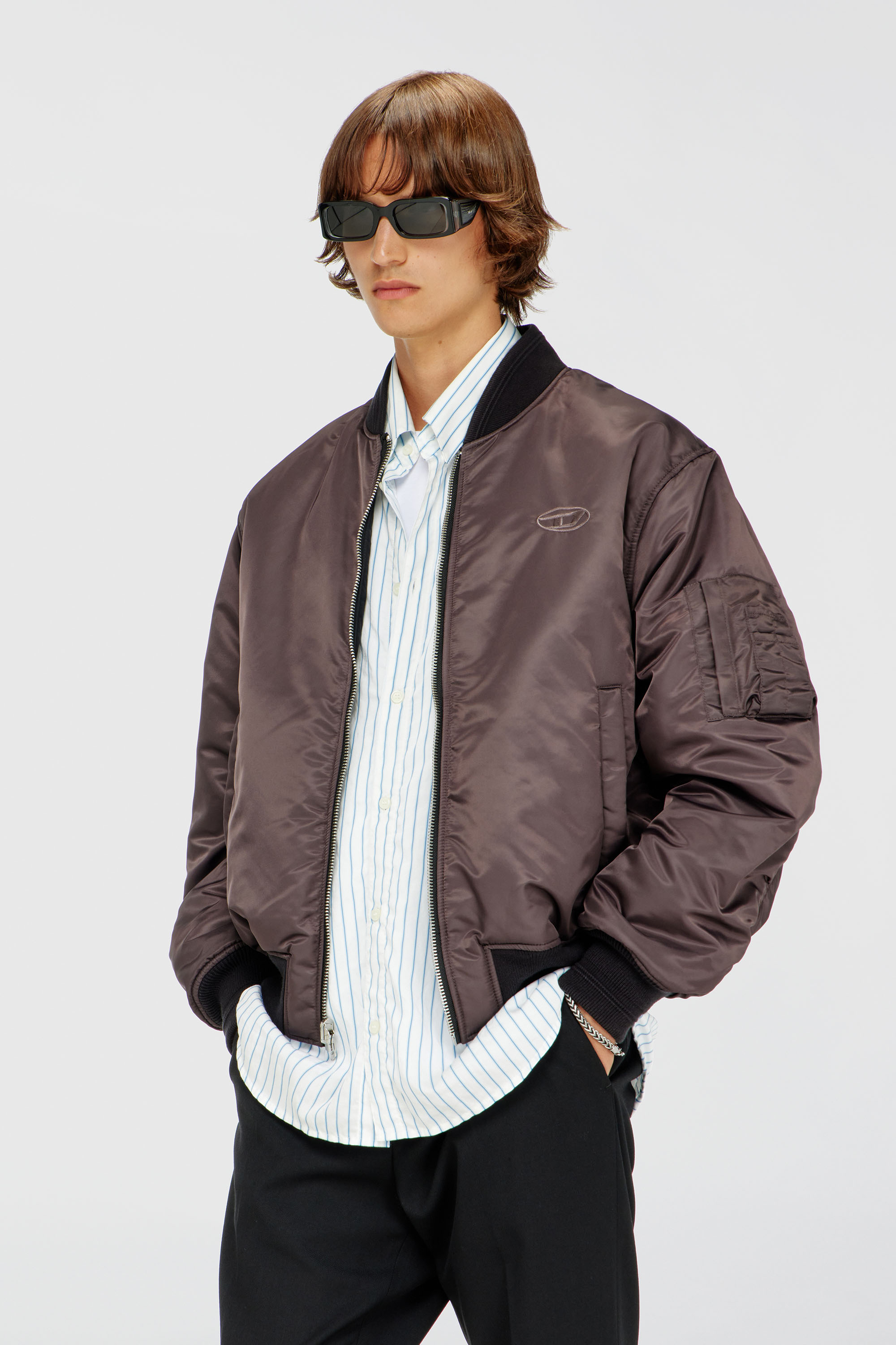 Diesel - W-TYPE-D1, Man's Padded bomber jacket with Oval D embroidery in Black - 6