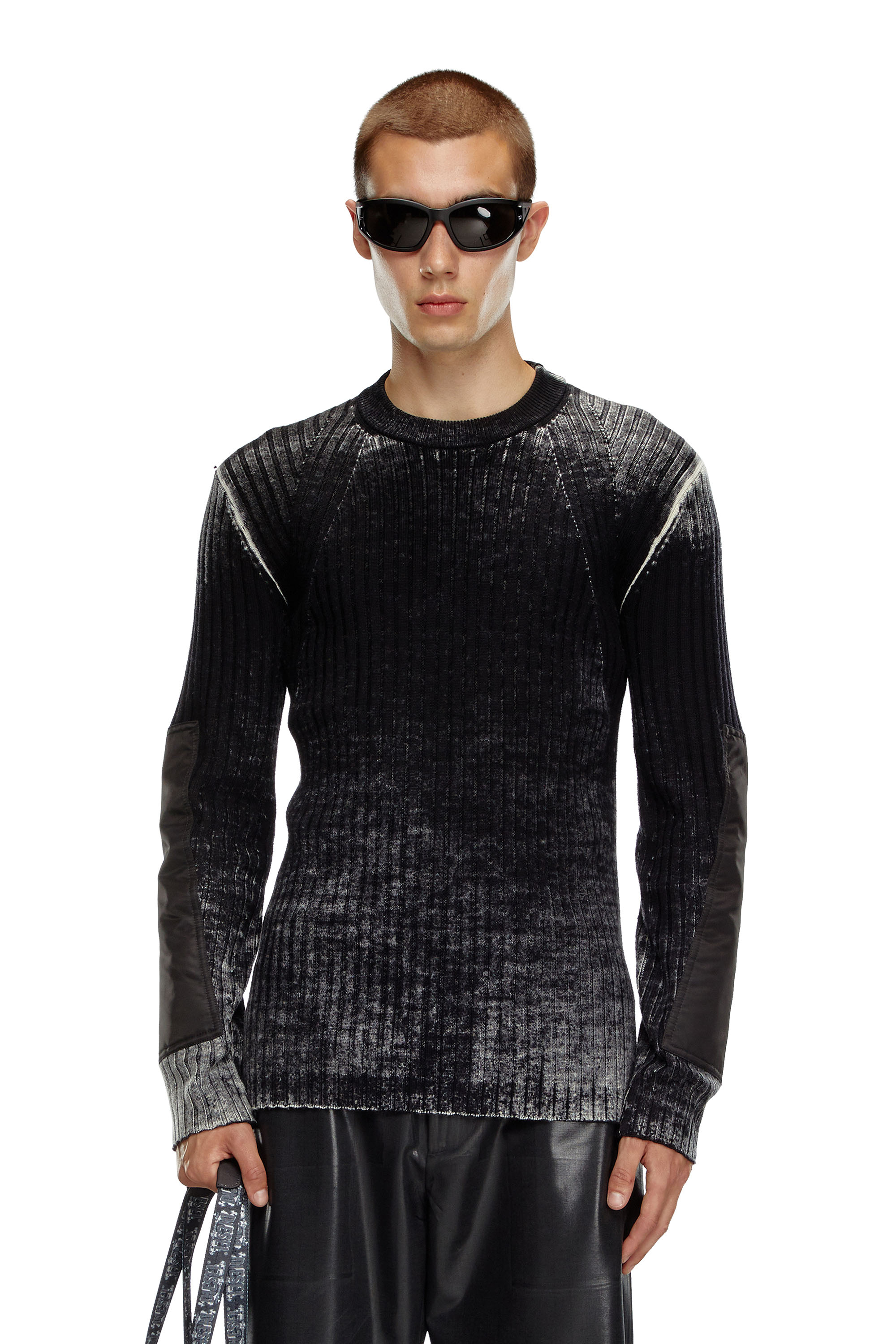 Diesel - K-RETRO, Man Wool jumper with elbow patches in Black - Image 1