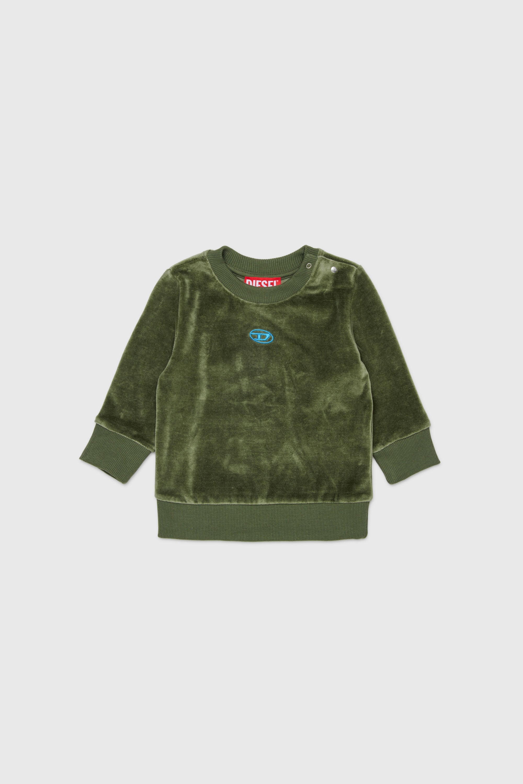 Diesel - SHENIB, Man's Velvet sweatshirt with Oval D embroidery in Green - 1