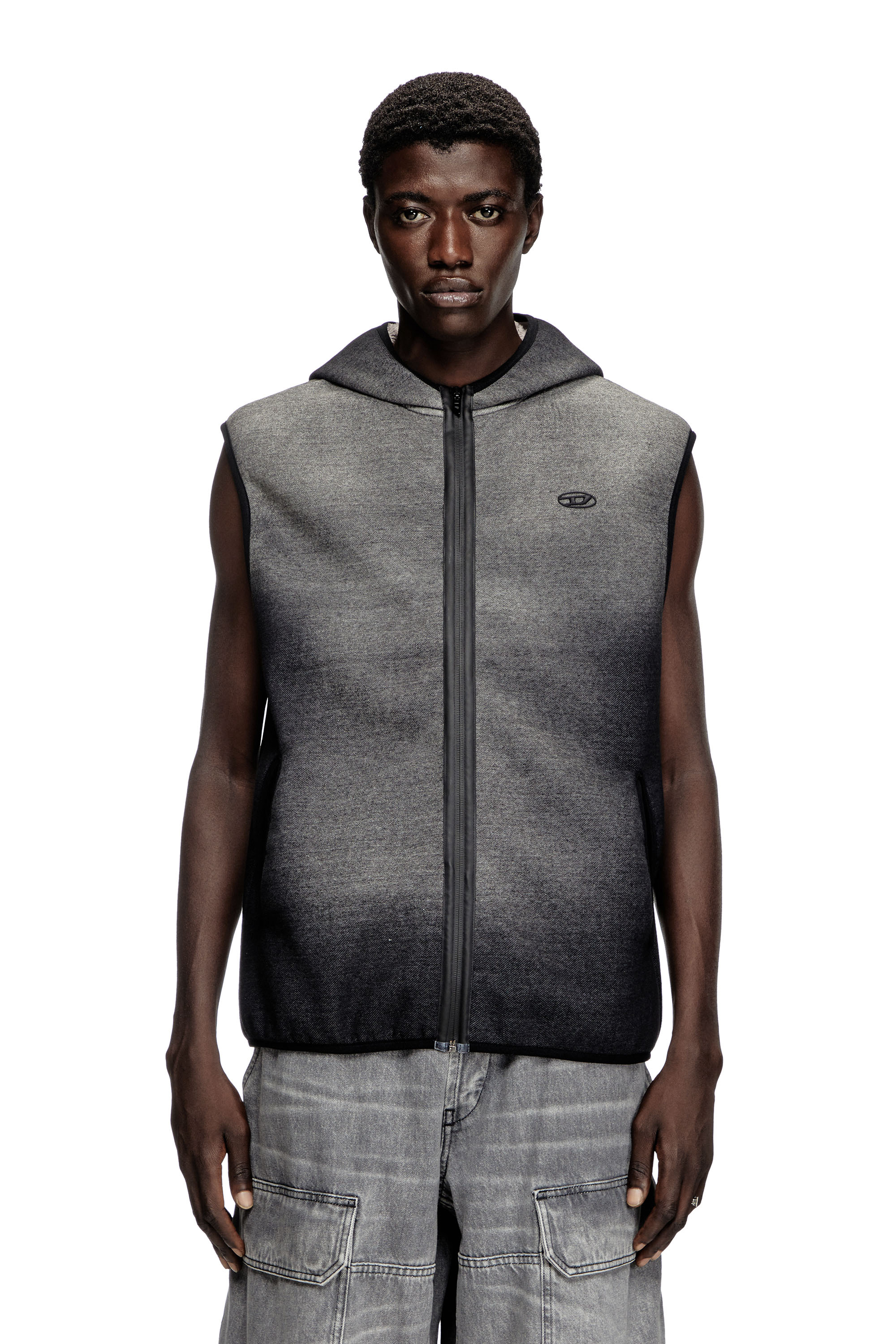 Diesel - S-HAKY, Unisex's Hooded vest in denim-effect jacquard in Black - 2