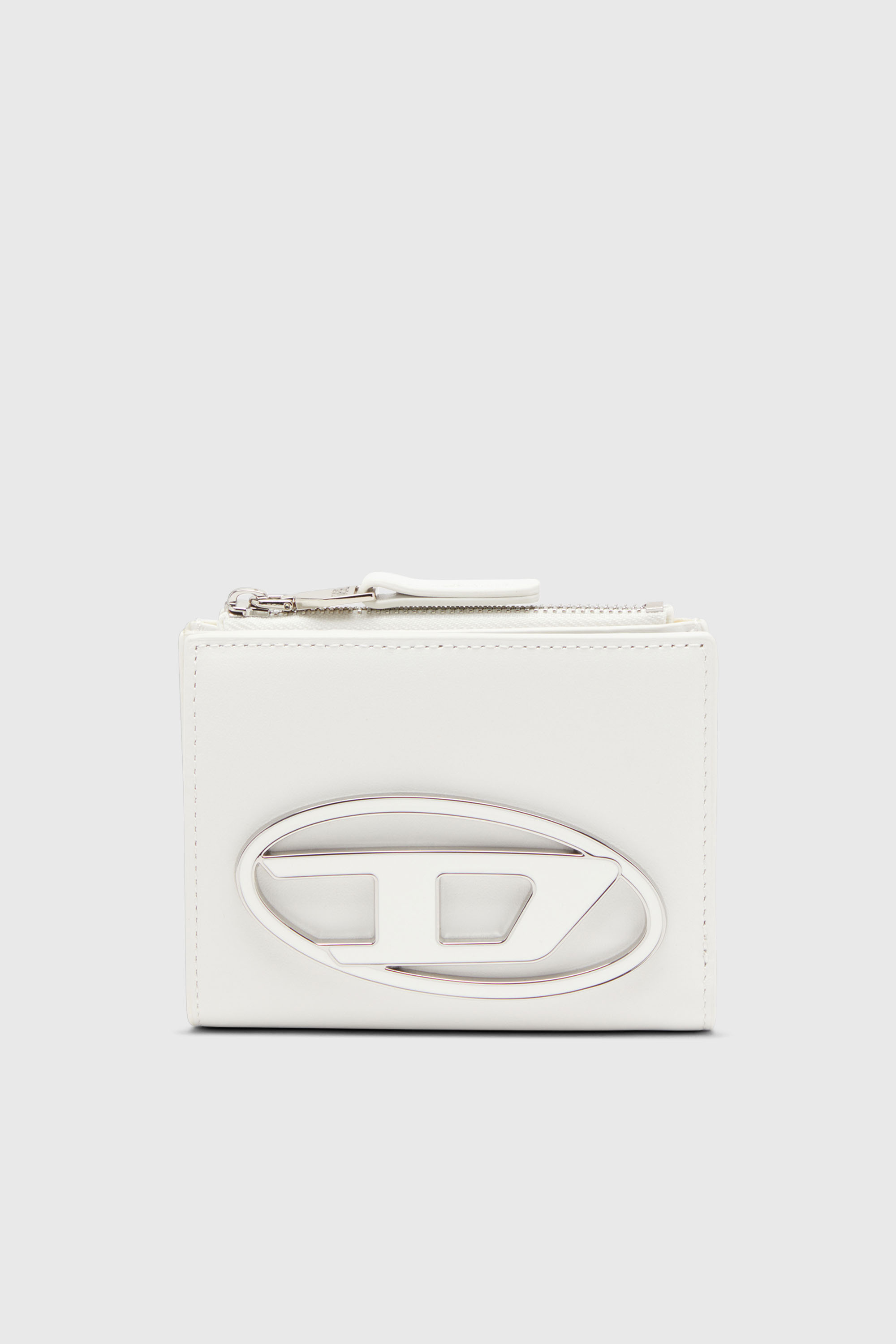Diesel - 1DR BI-FOLD ZIP II, Woman's Small leather wallet with logo plaque in White - 1