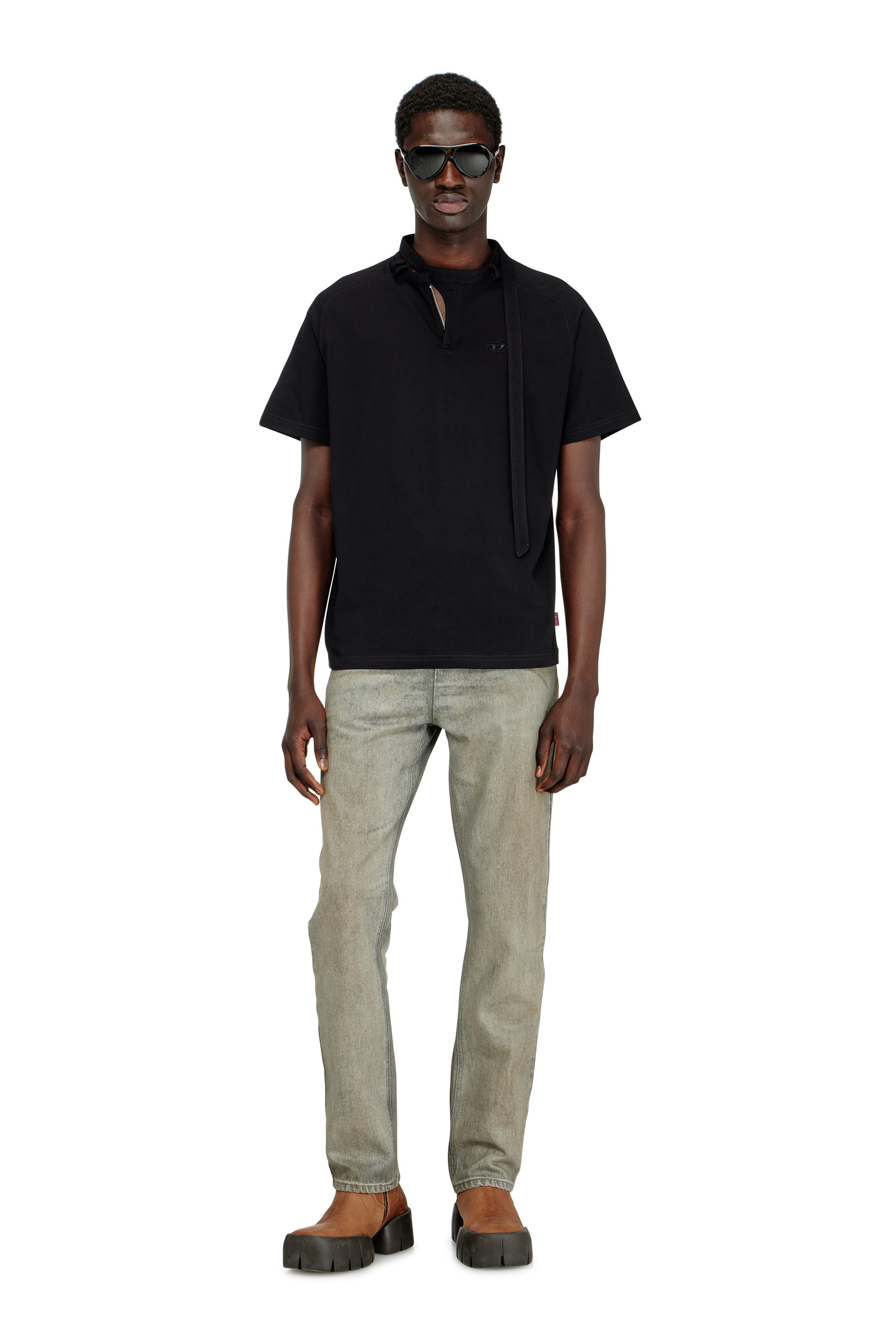 Diesel - T-KAUKO, Man's T-shirt with biker neck strap in Black - 2