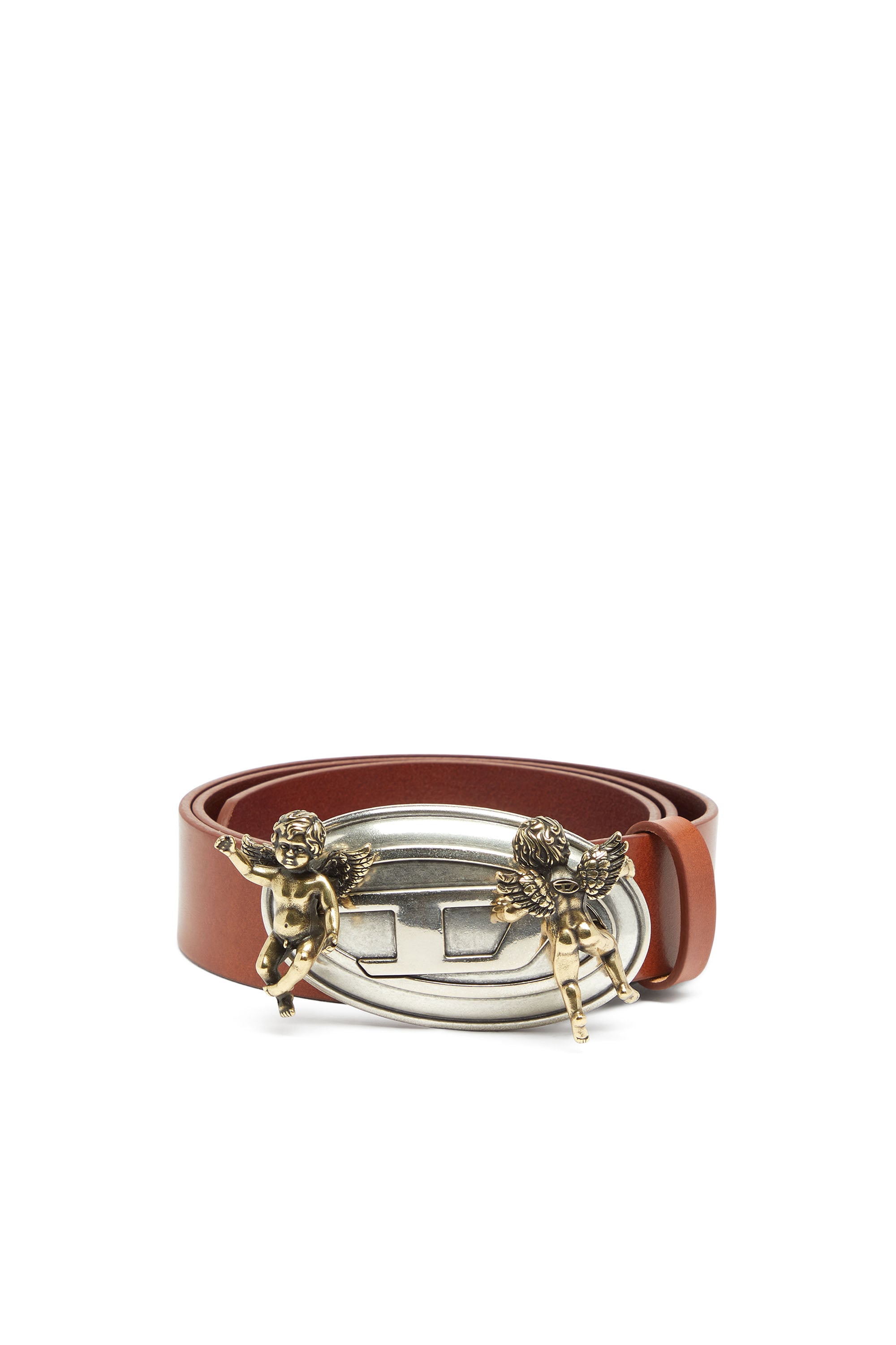 Diesel - B-OVAL ANGELS 35, Woman's 3.5cm leather belt with cherub Oval D buckle in Brown - 1