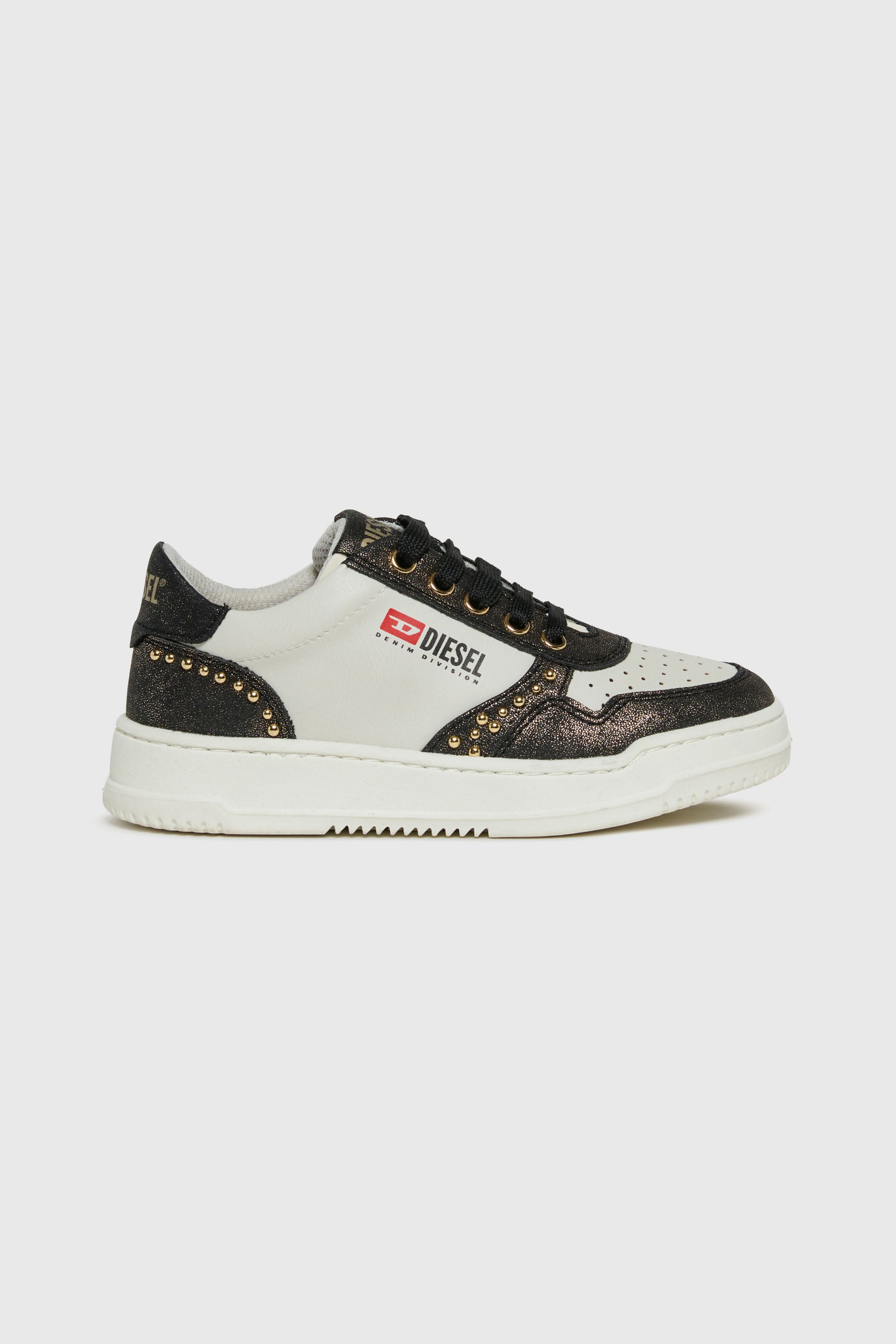 Diesel - S-CASCOUNT-STUDS, Unisex's S-Cascount - Perforated metallic sneakers with studs in Black/White - 1