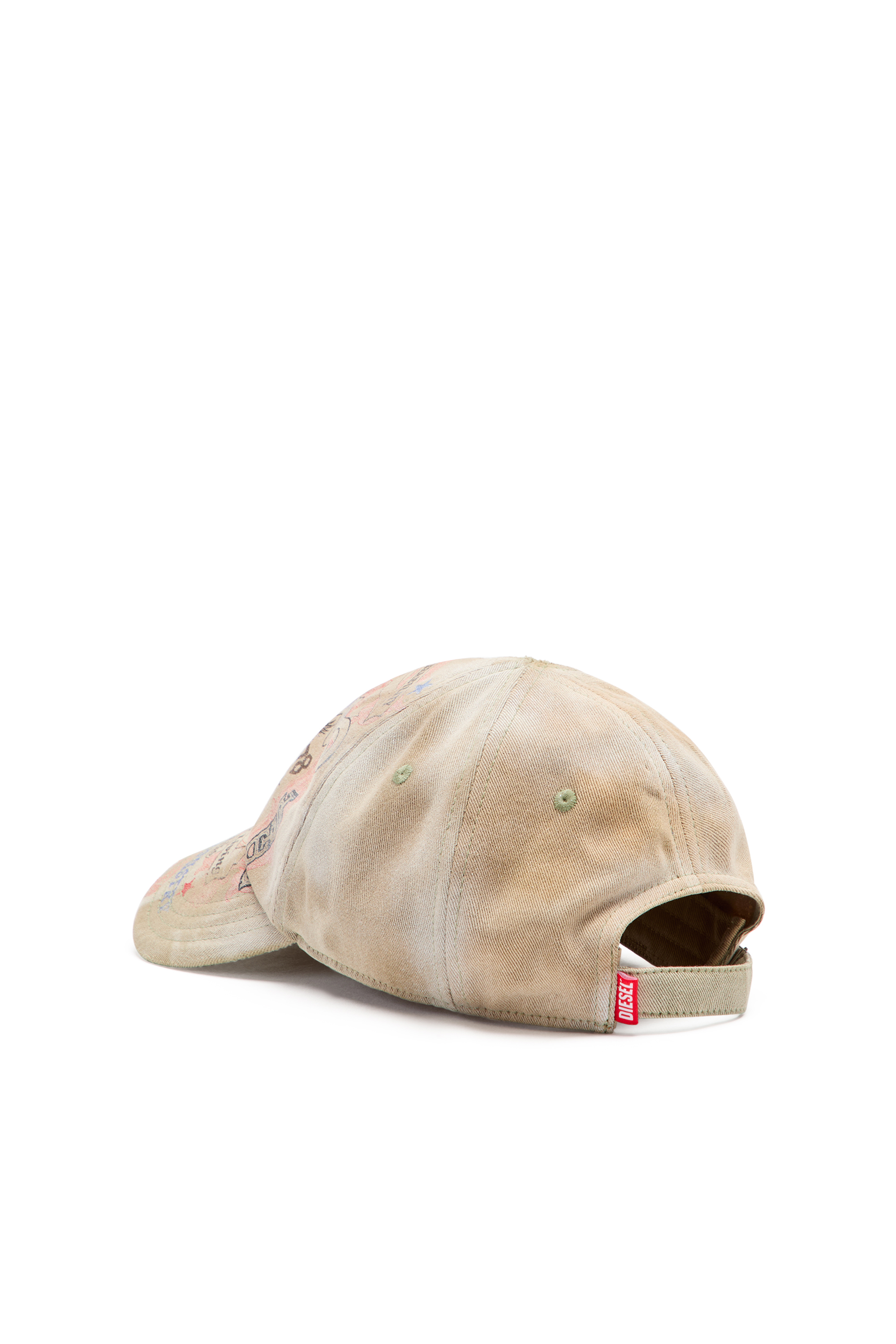 Diesel - C-RITUAL, Man's Distressed baseball cap with logo print in Beige - 2