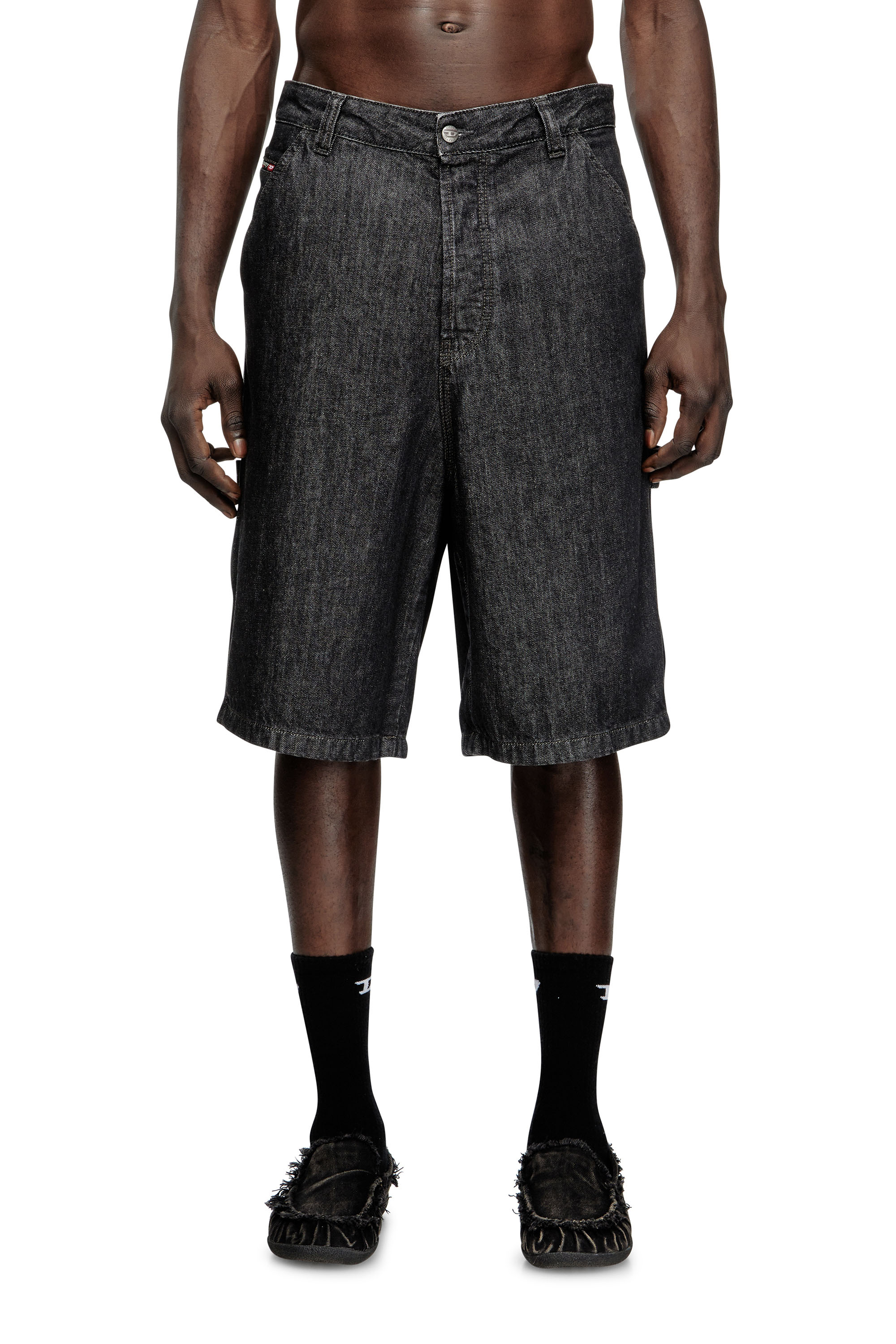 Diesel - D-LIVERY-W-SHORT, Man's Shorts in rinse-wash denim in Black/Dark grey - 1