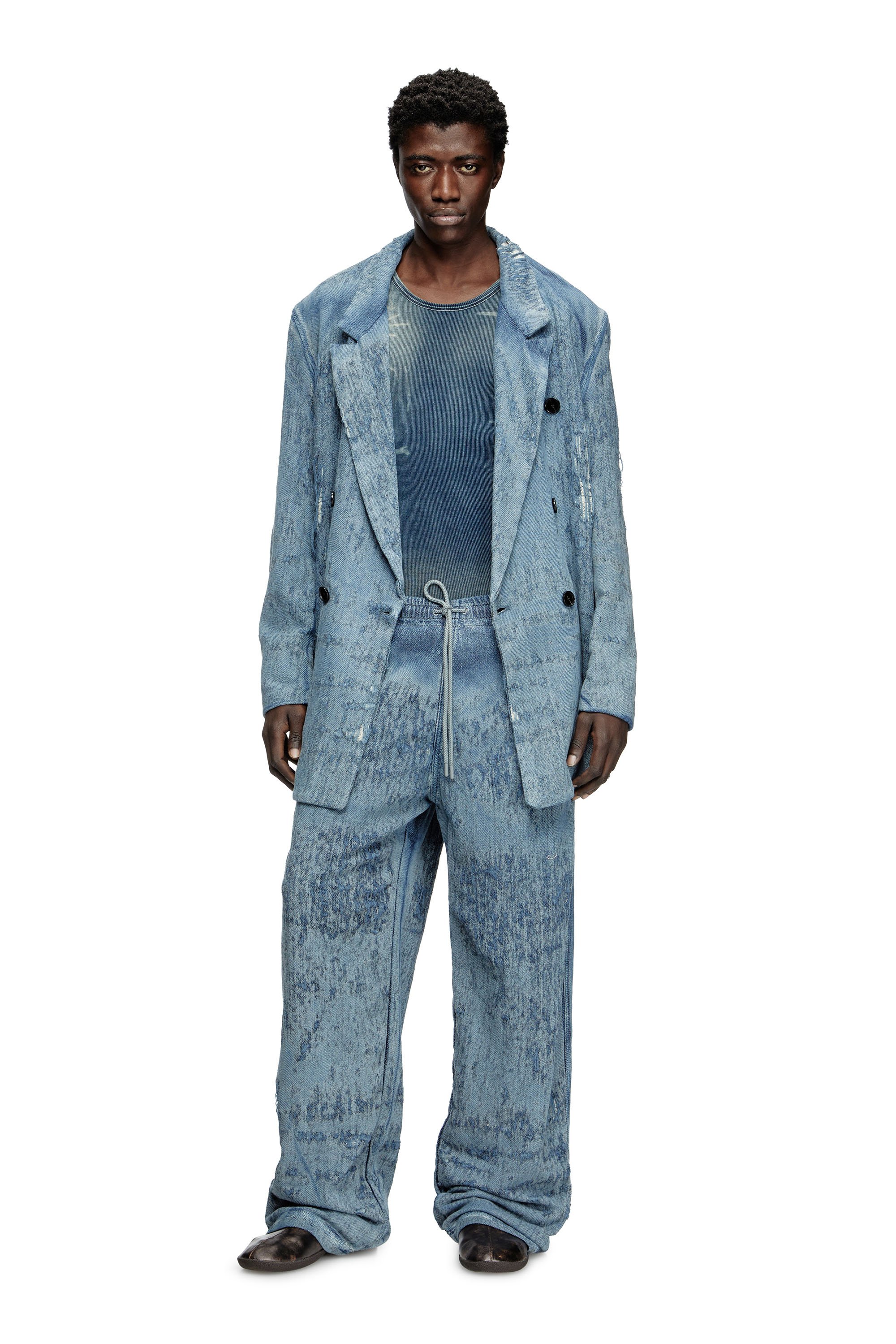 Diesel - D-PEKKA-FSG2, Unisex's Blazer in ultra-destroyed jacquard denim in Medium blue - 2