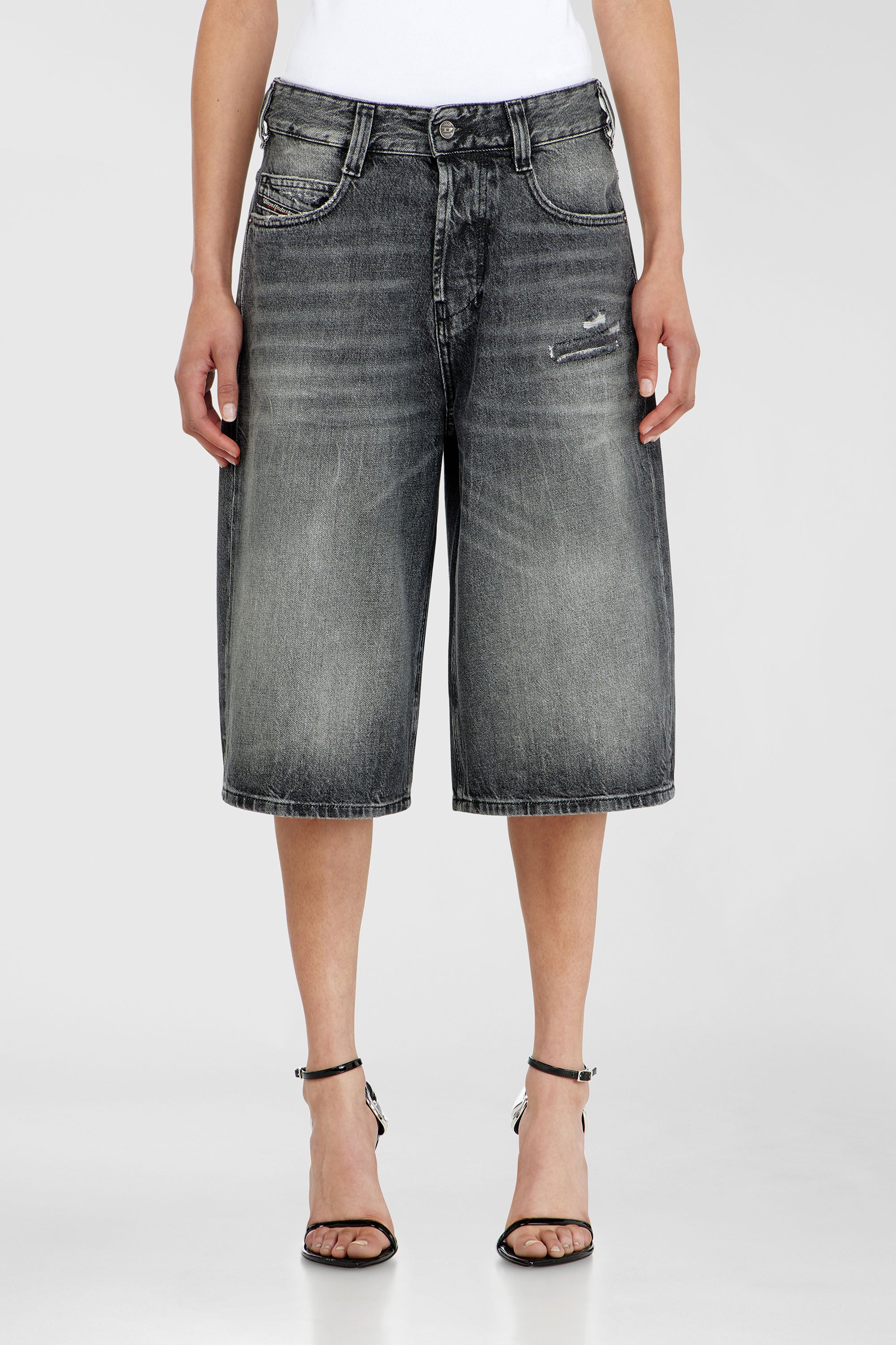 Diesel - D-ENIM-M-SHORT, Unisex's Denim relaxed shorts with abrasions in Dark grey - 1