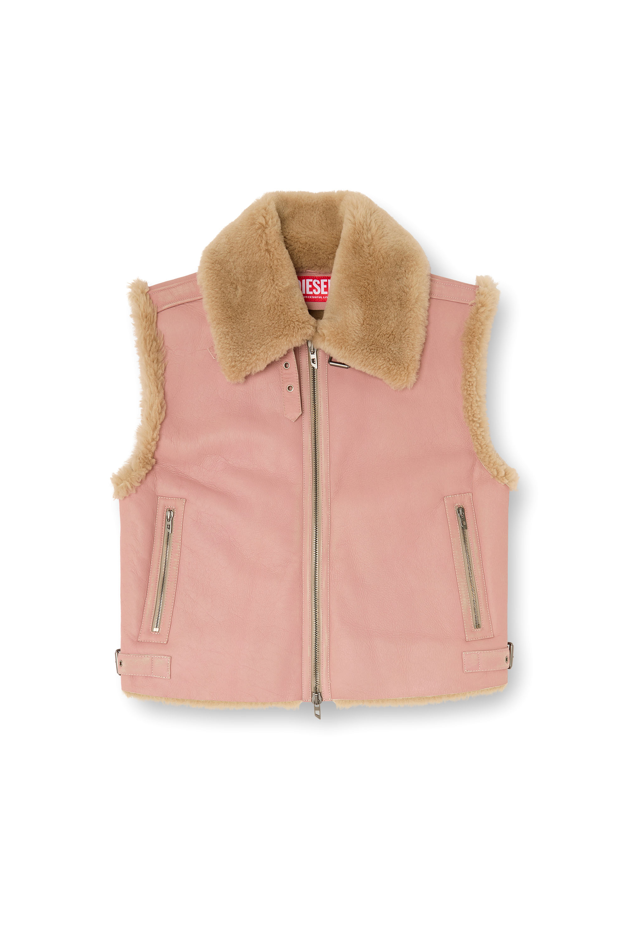 Diesel - L-HONT, Man's Shearling leather vest in Pink - 2