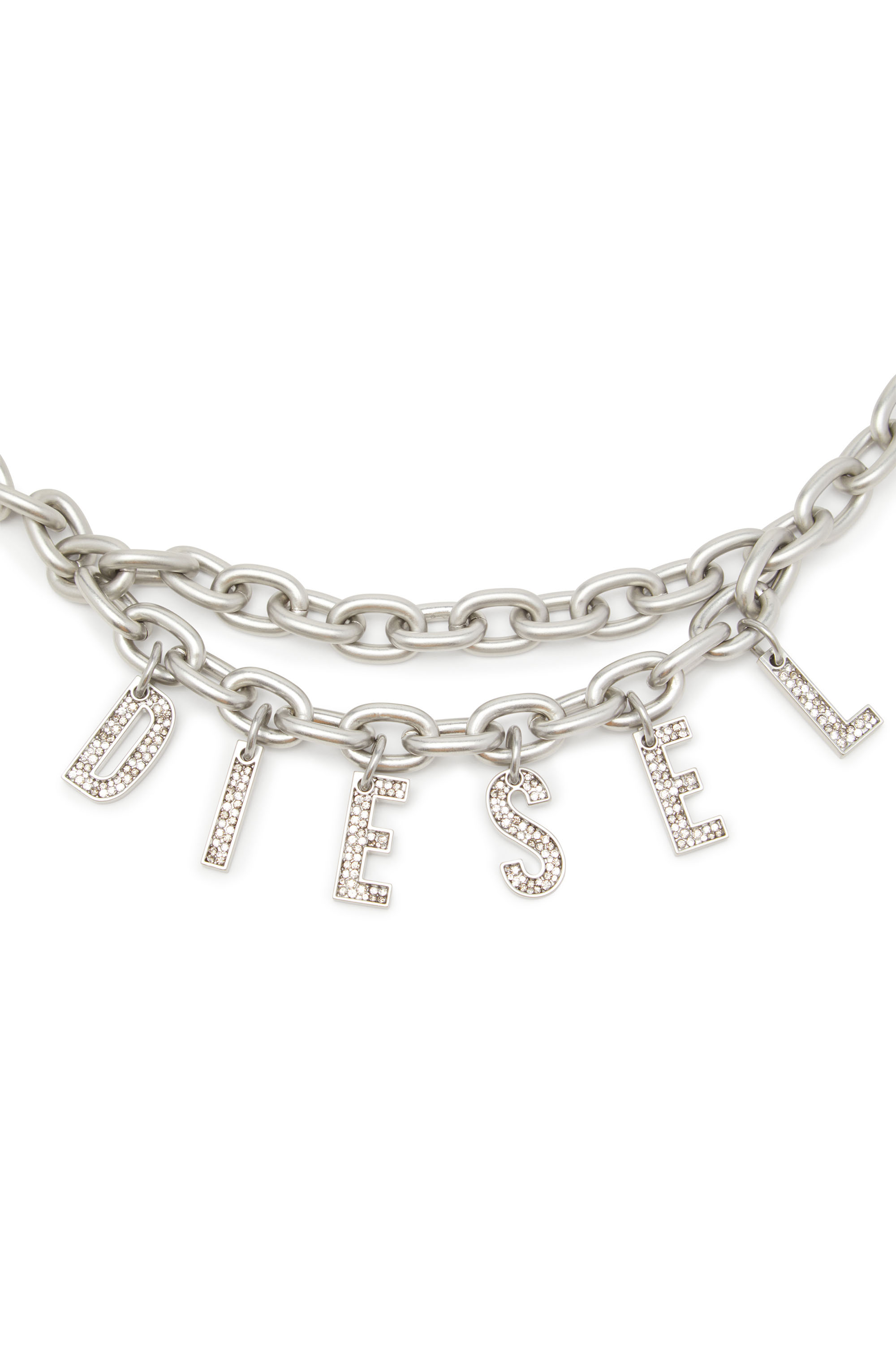 Diesel - B-CHARM CHAIN, Woman's Chain belt with crystal logo charm in Silver - 3