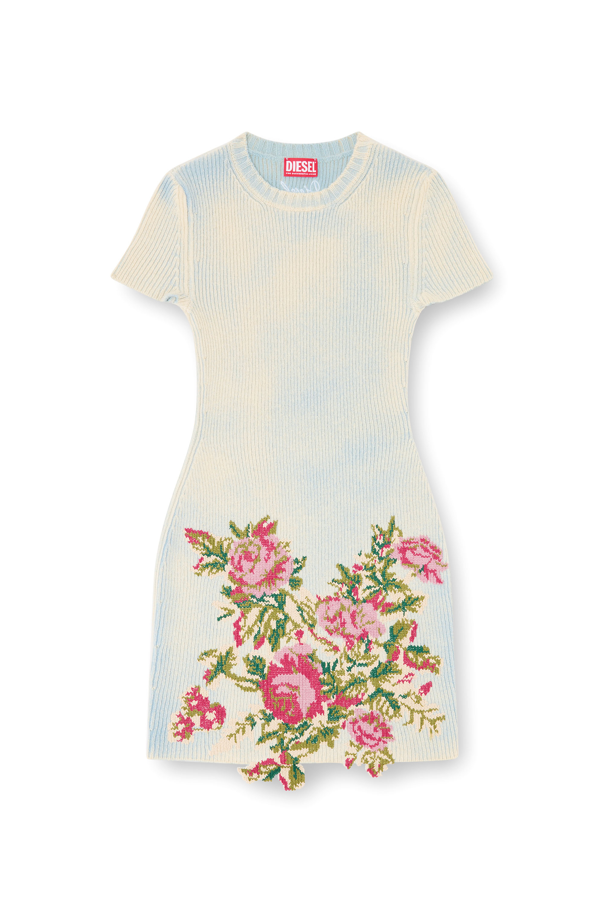 Diesel - M-RINNIE, Woman's Short dress in floral wool-blend knit in White - 1