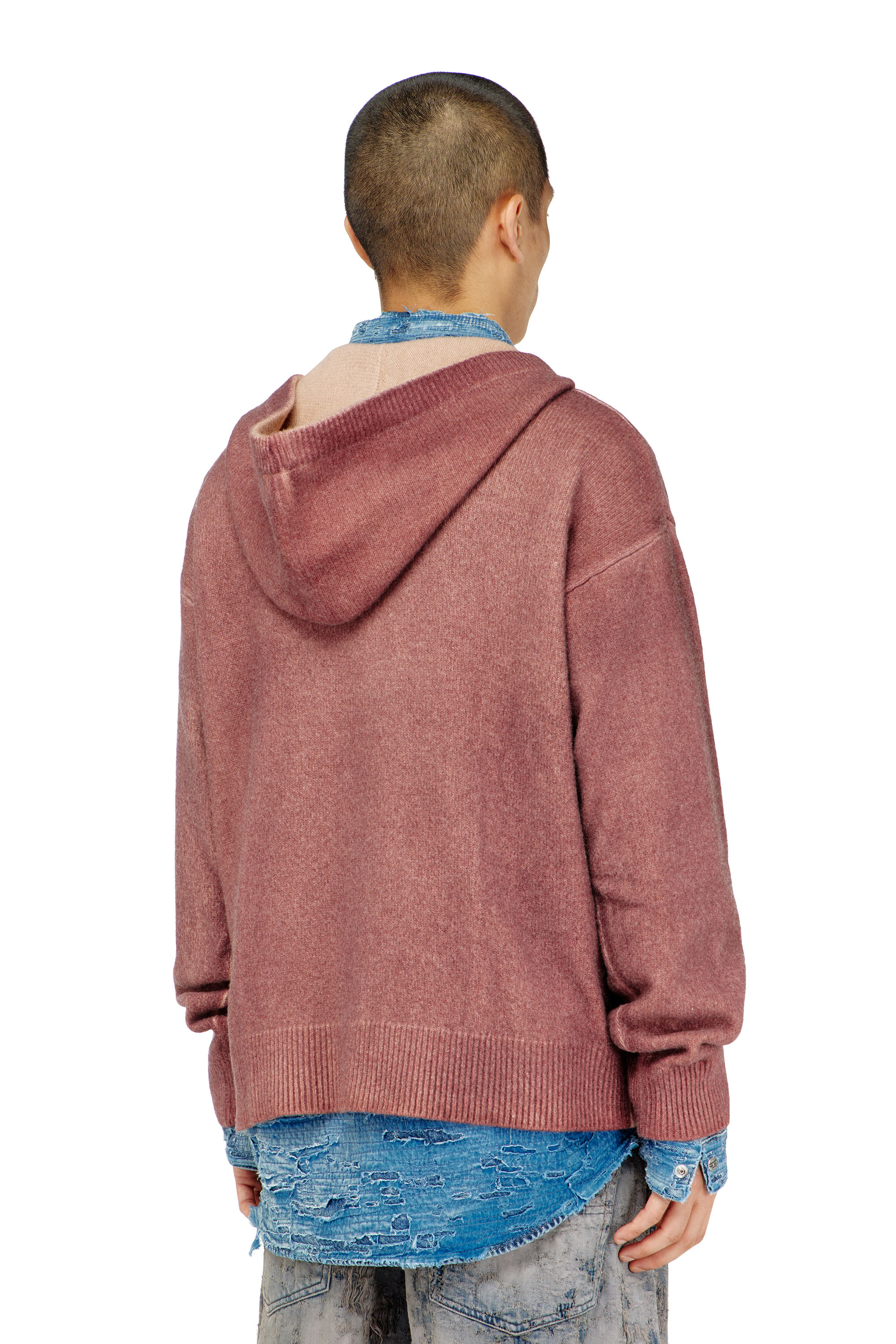 Diesel - K-PICKLED, Man's Double-dyed hoodie in wool-blend knit in Bordeaux - 4