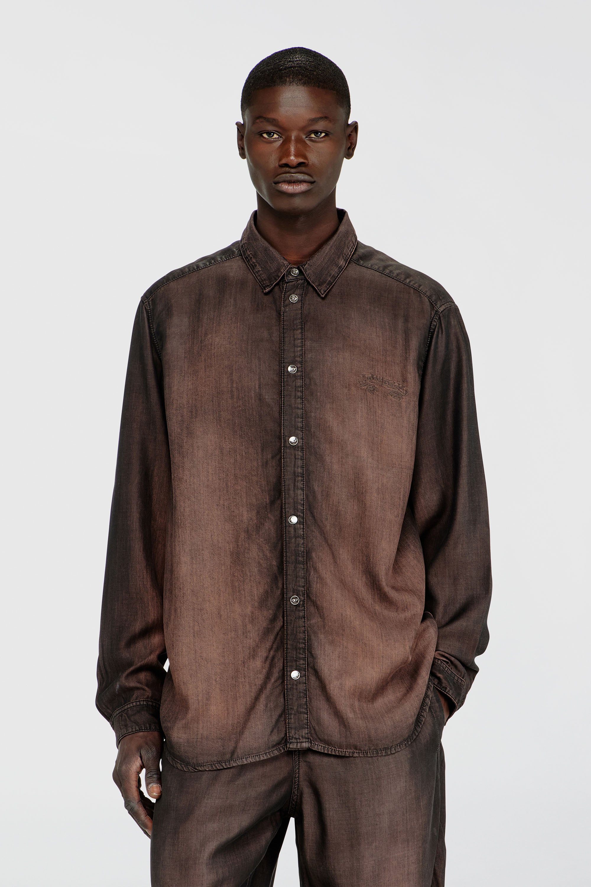 Diesel - D-SIMPLY-S16, Man's Shirt in fluid coated denim in Brown - 1