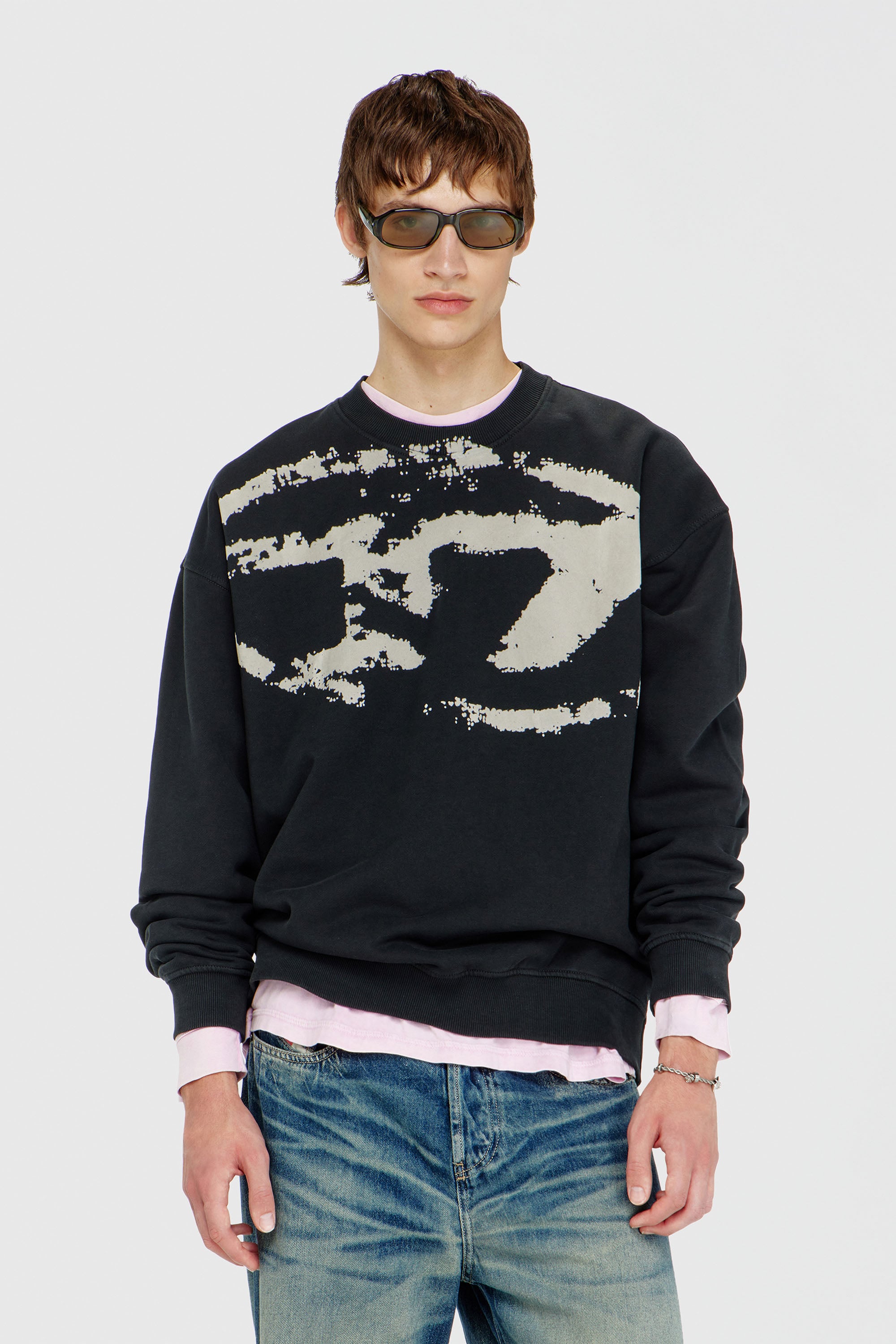 Diesel - S-BOXT-N5, Man's Cotton sweatshirt with flocked Oval D in Black - 1