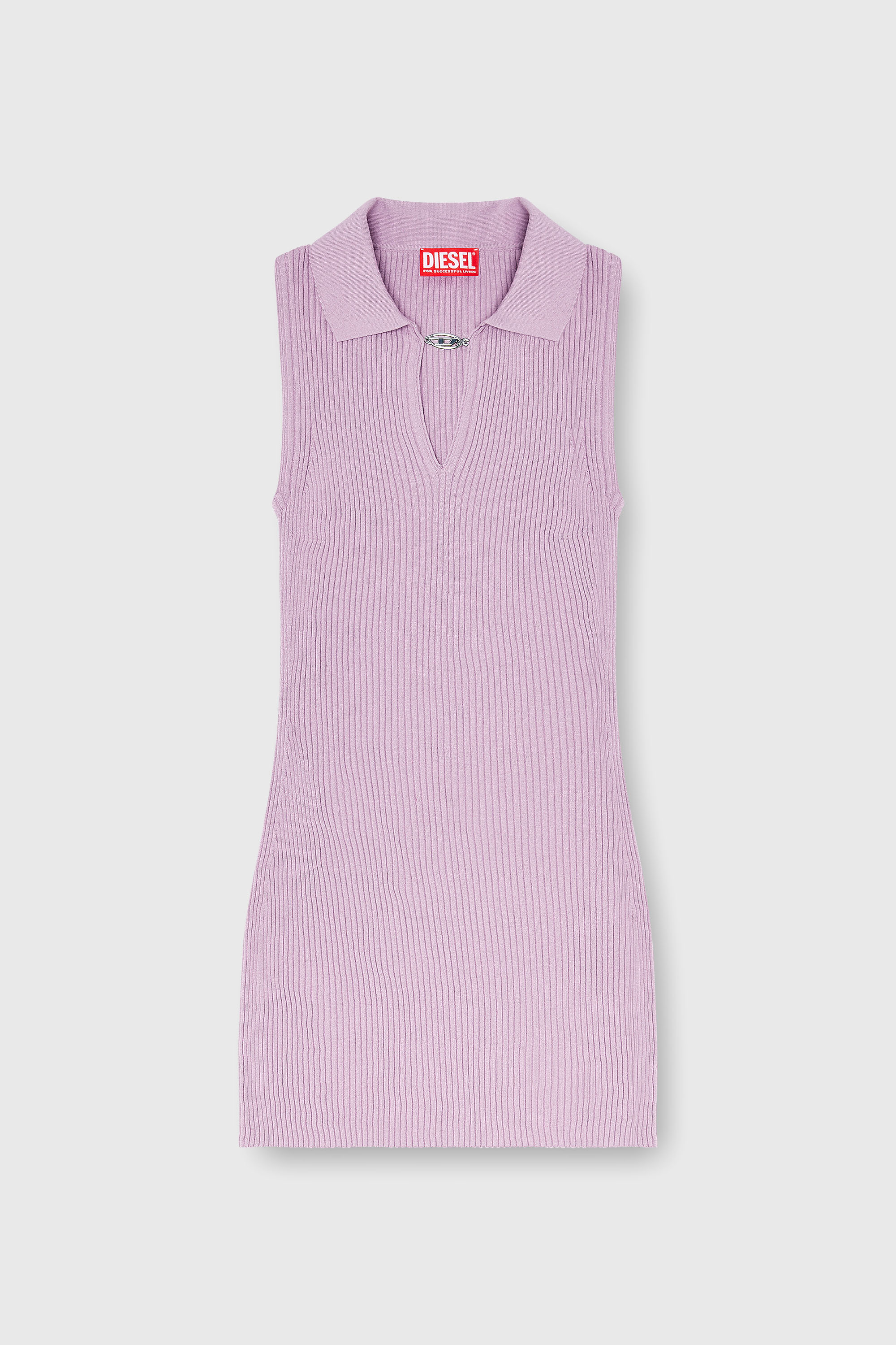 Diesel - M-LILMA, Woman's Short polo dress in silk-blend rib knit in Pink - 2