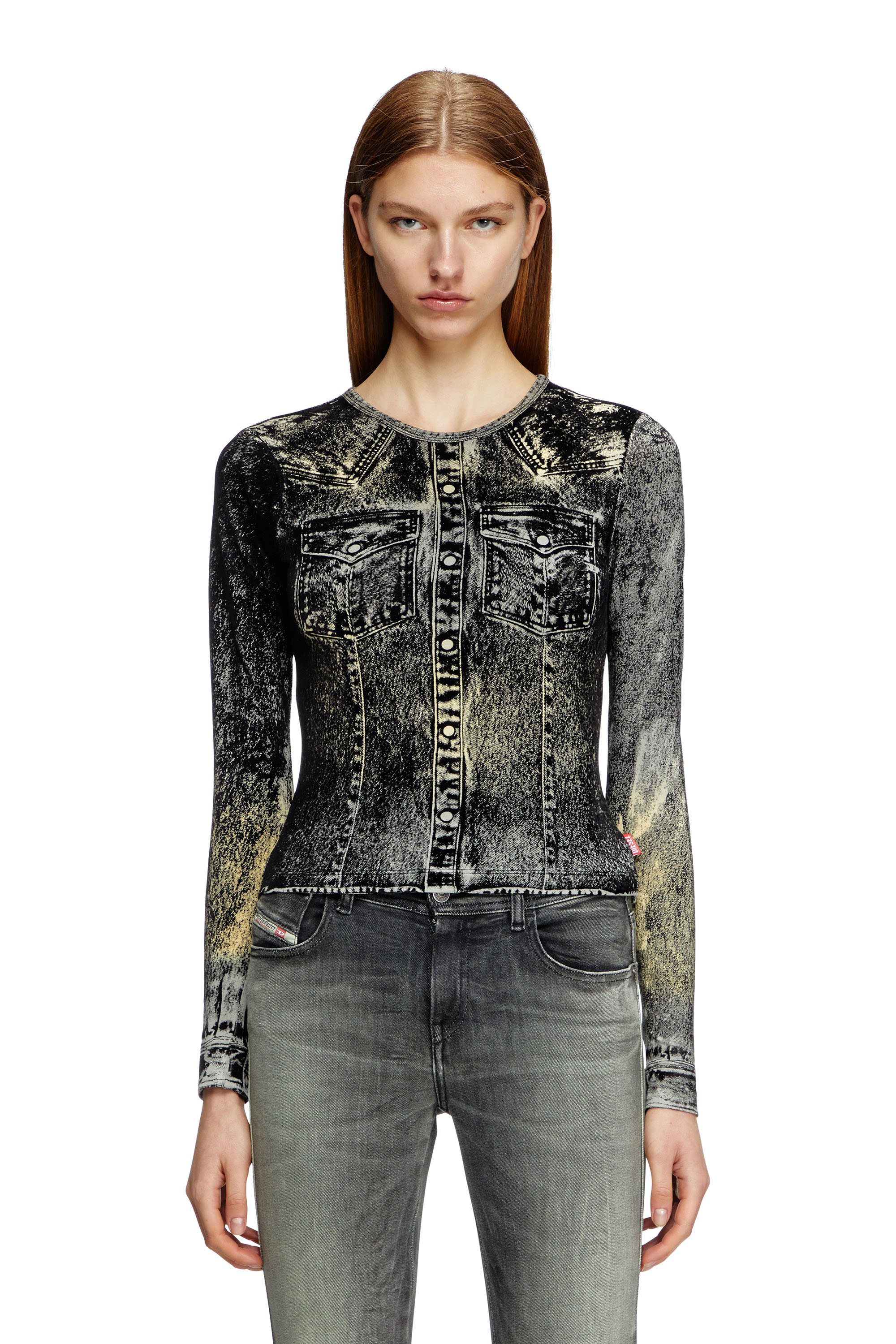 Diesel - T-AXY, Woman's Long sleeve top with jacket print in Dark grey - 3