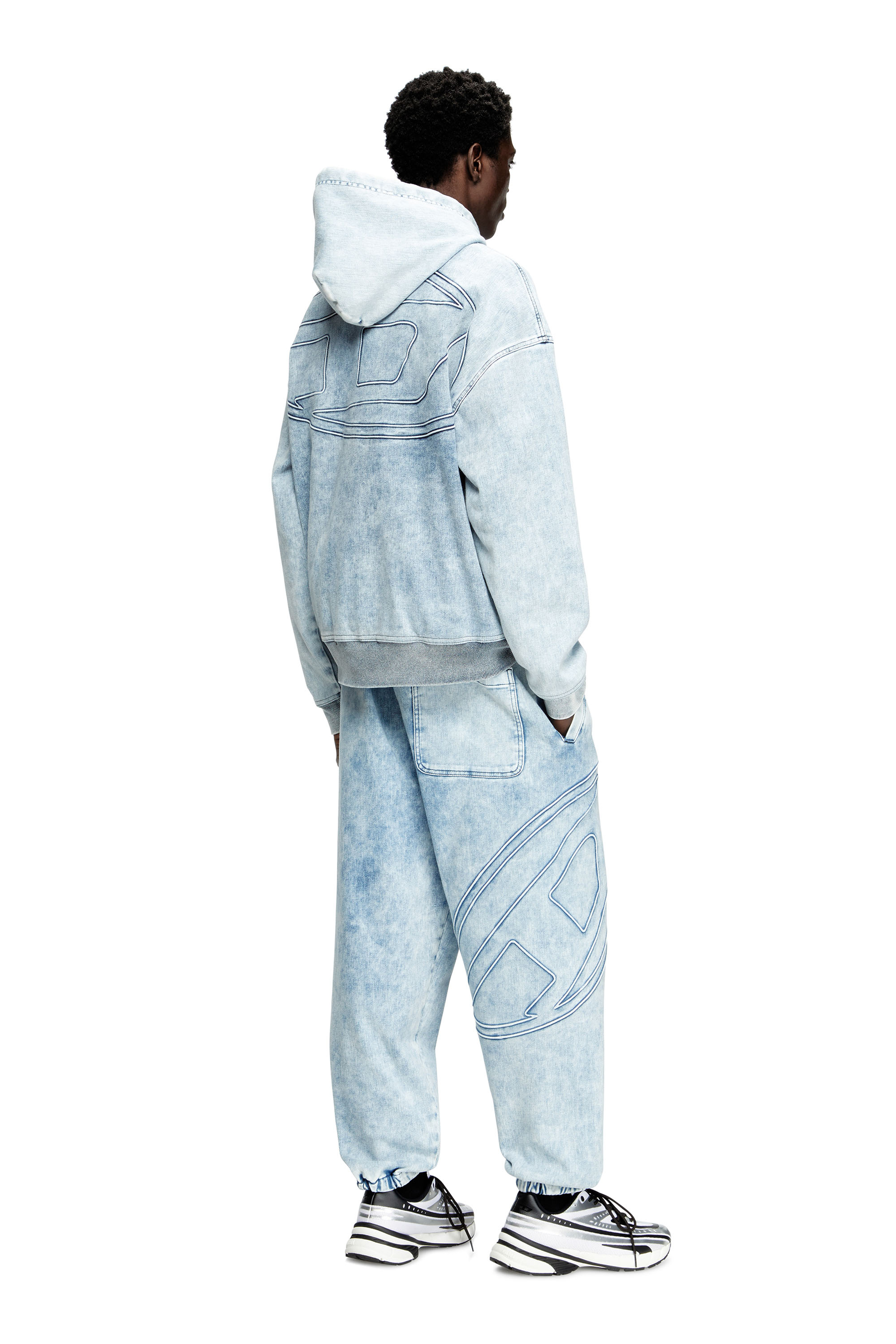 Diesel - D-REBBIT-S-TRACK, Unisex's Hoodie in marbled denim in Light Blue - 2