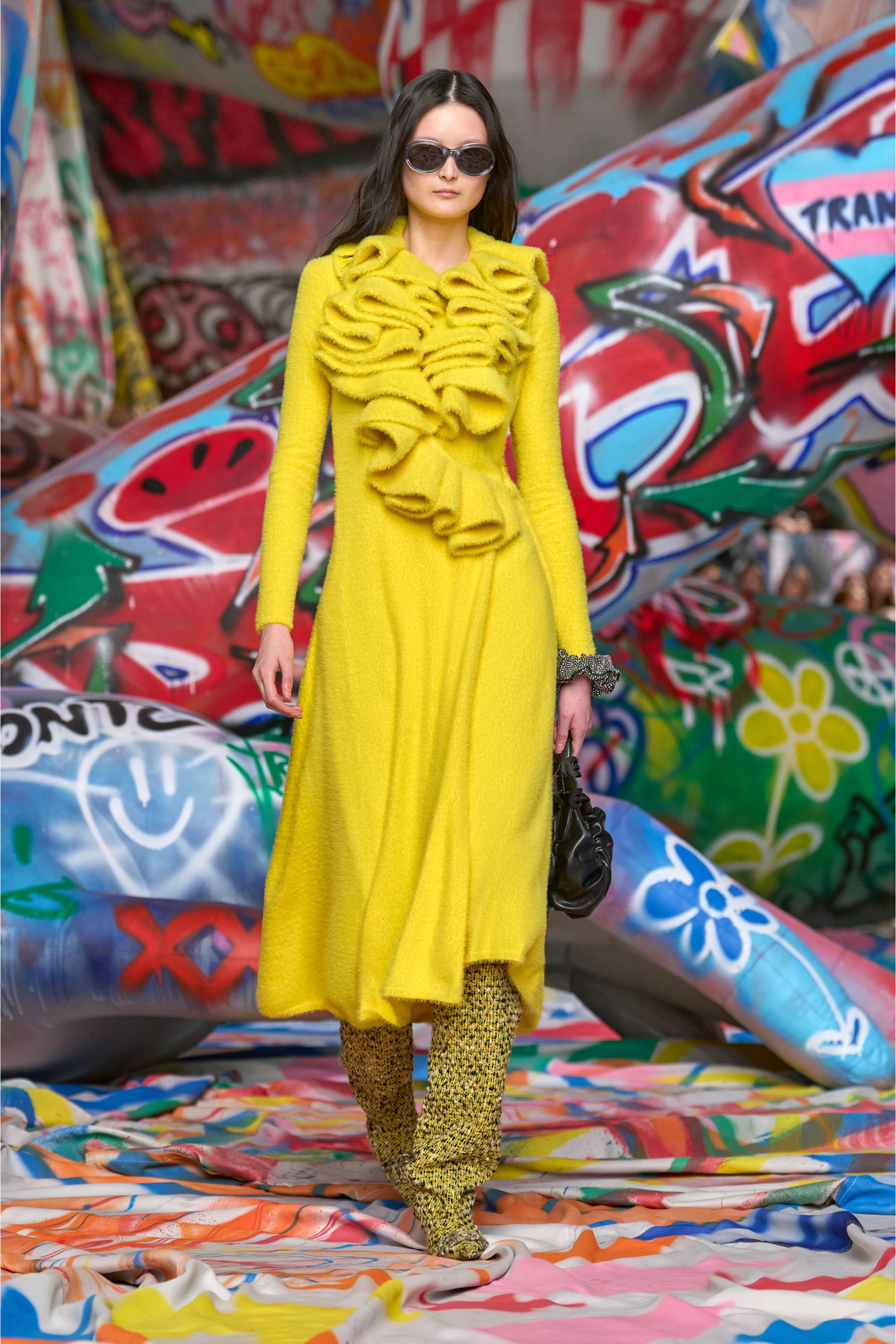 Diesel - M-INGELINA, Woman's Fluffy midi dress with ripple neck in Yellow - 6