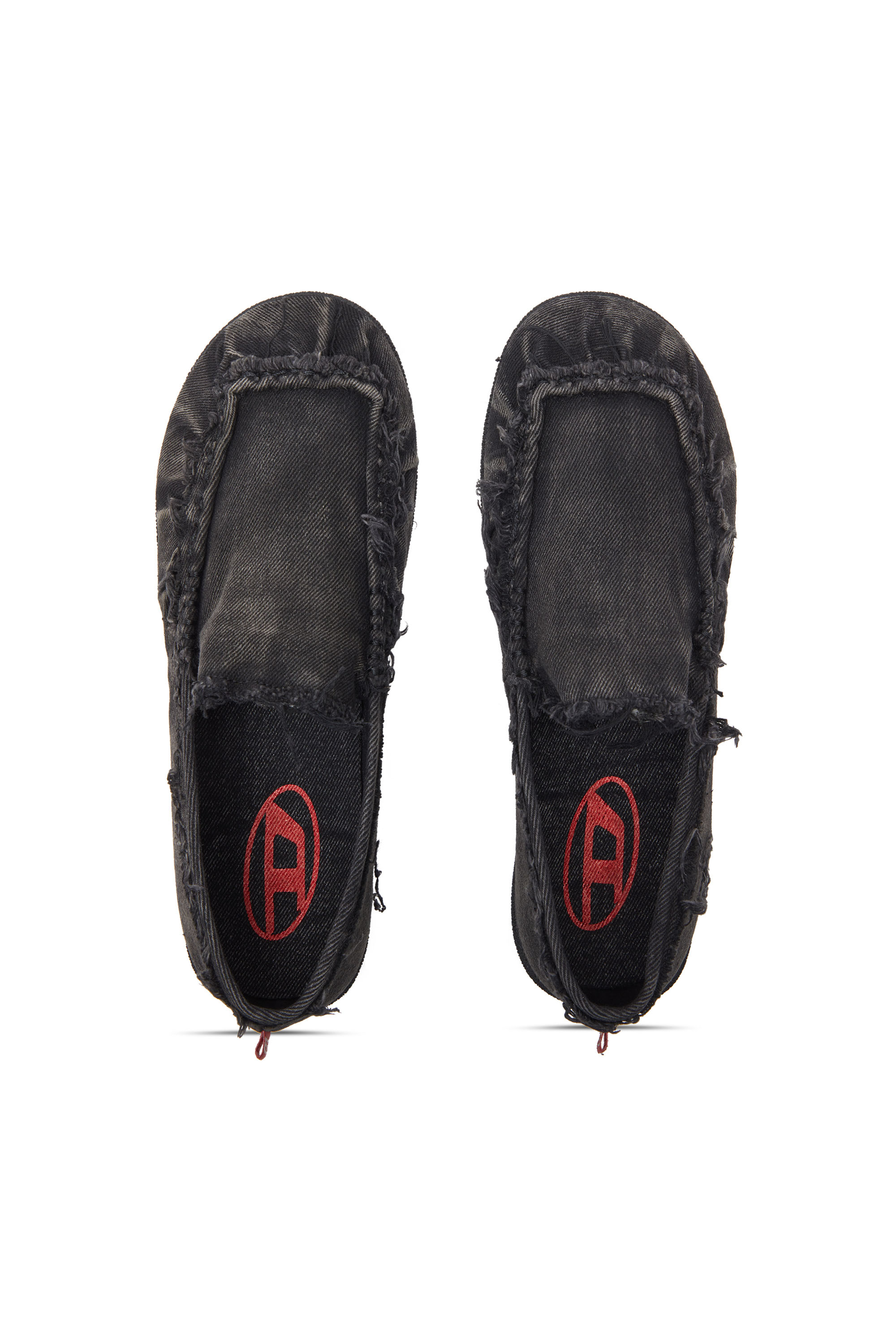 Diesel - D-SHOCK MOC, Man's D-Shock-Distressed denim loafers in Black - 5