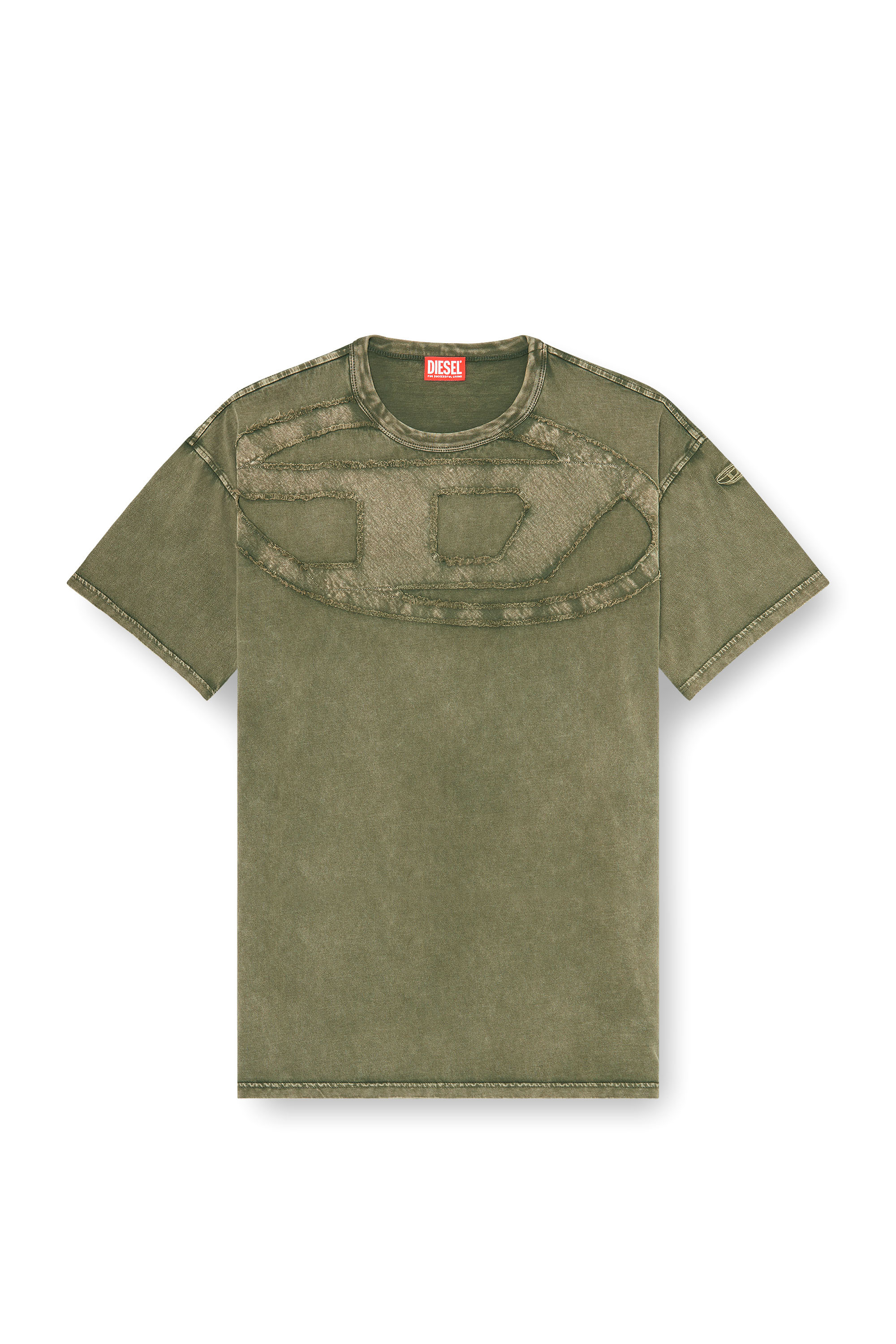 Diesel - T-BOXT-DEN, Man's Relaxed cotton T-shirt with Oval D applique in Military Green - 3