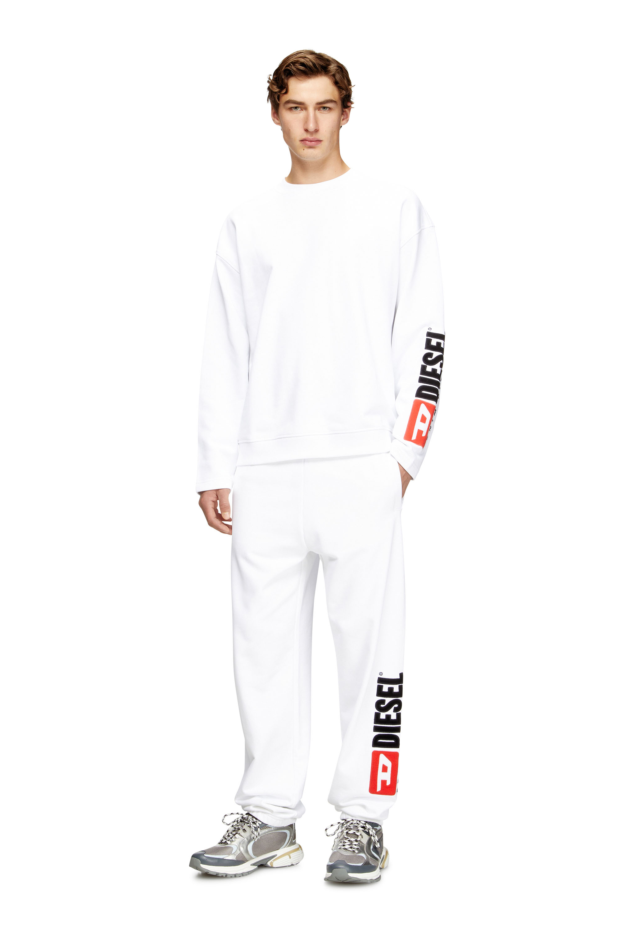 Diesel - S-BOXT-NC-DIV, Man's Crewneck sweatshirt with logo patch embroidery in White - 1