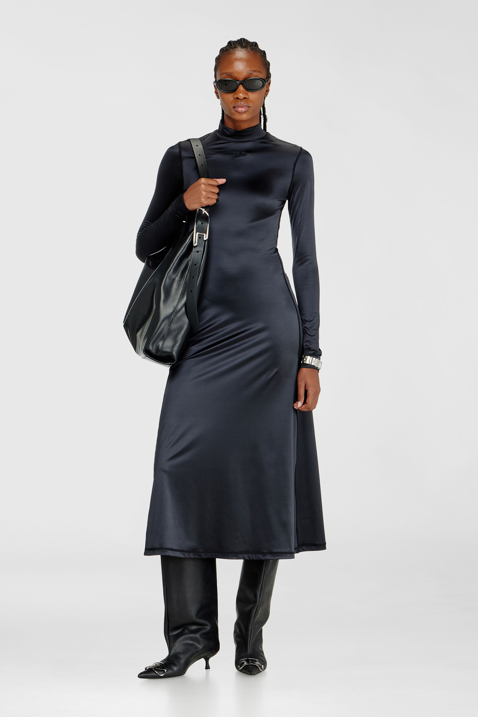 Fluid midi dress with turtle neck