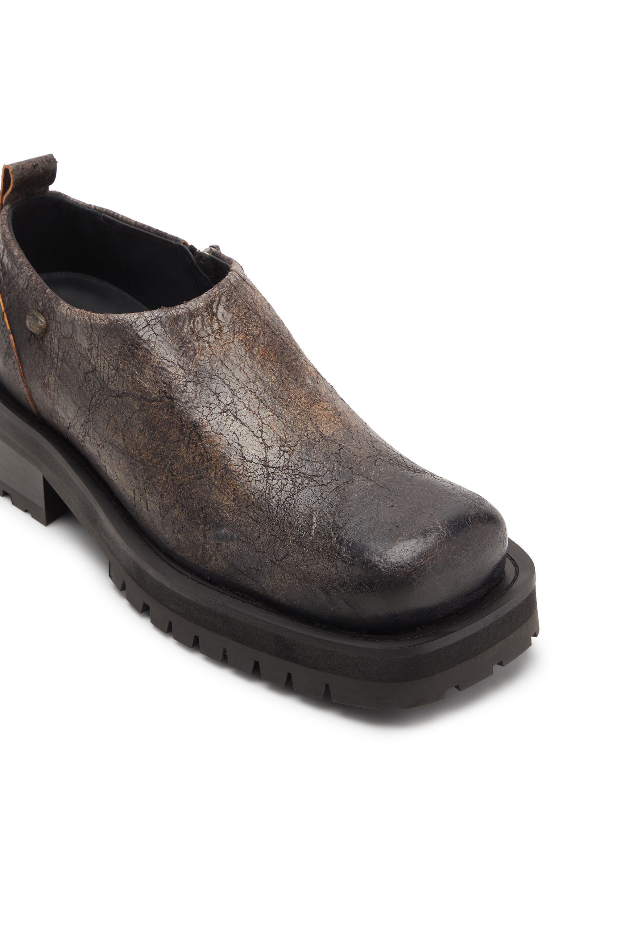 Diesel - D-TEXAN CLOG, Man's D-Texan-Zipped shoes in distressed crackled suede in Brown - 6
