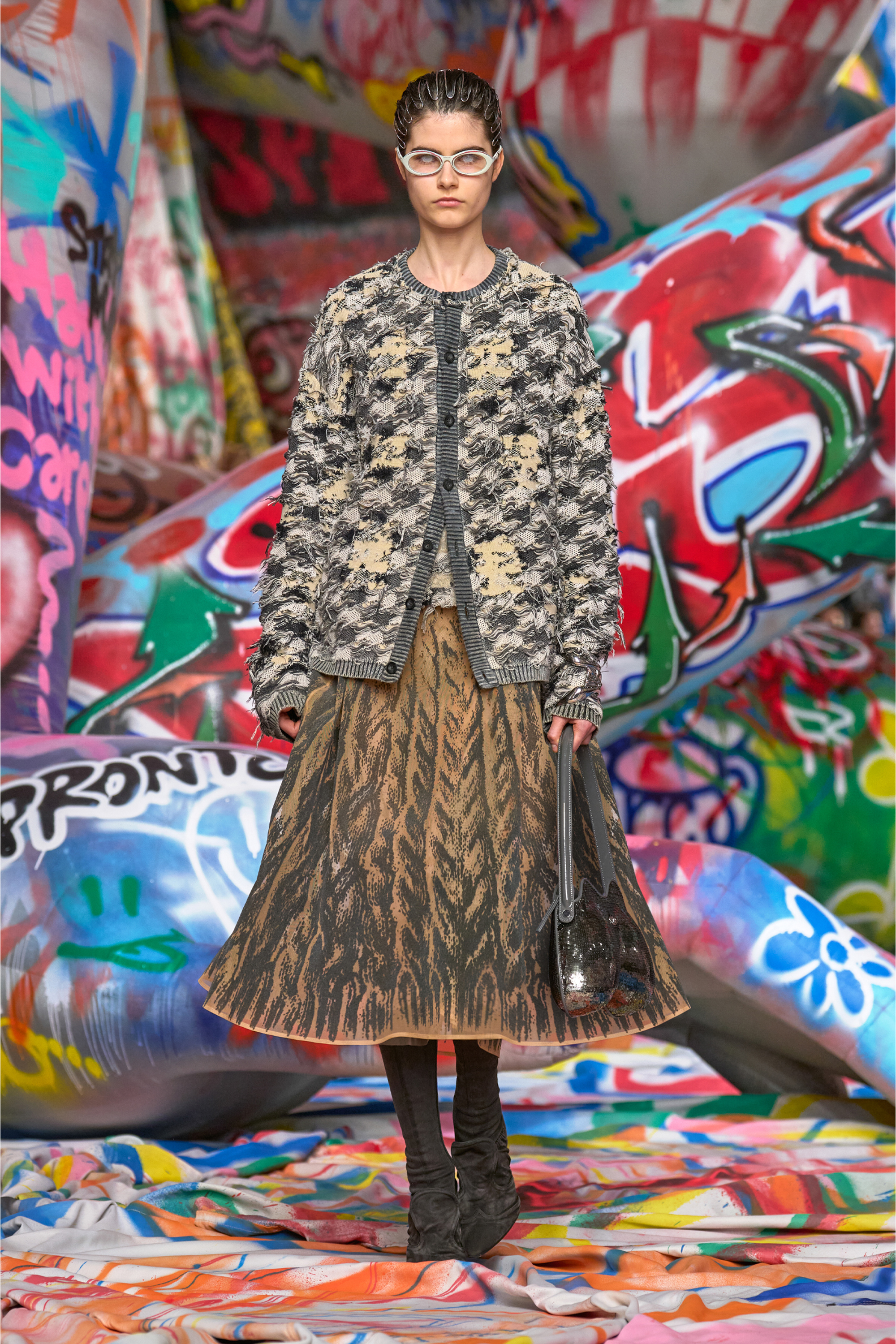 O-RIUNDA, Grey Diesel - O-RIUNDA, Woman's Sheer skirt in rigid printed tulle in Grey - 6