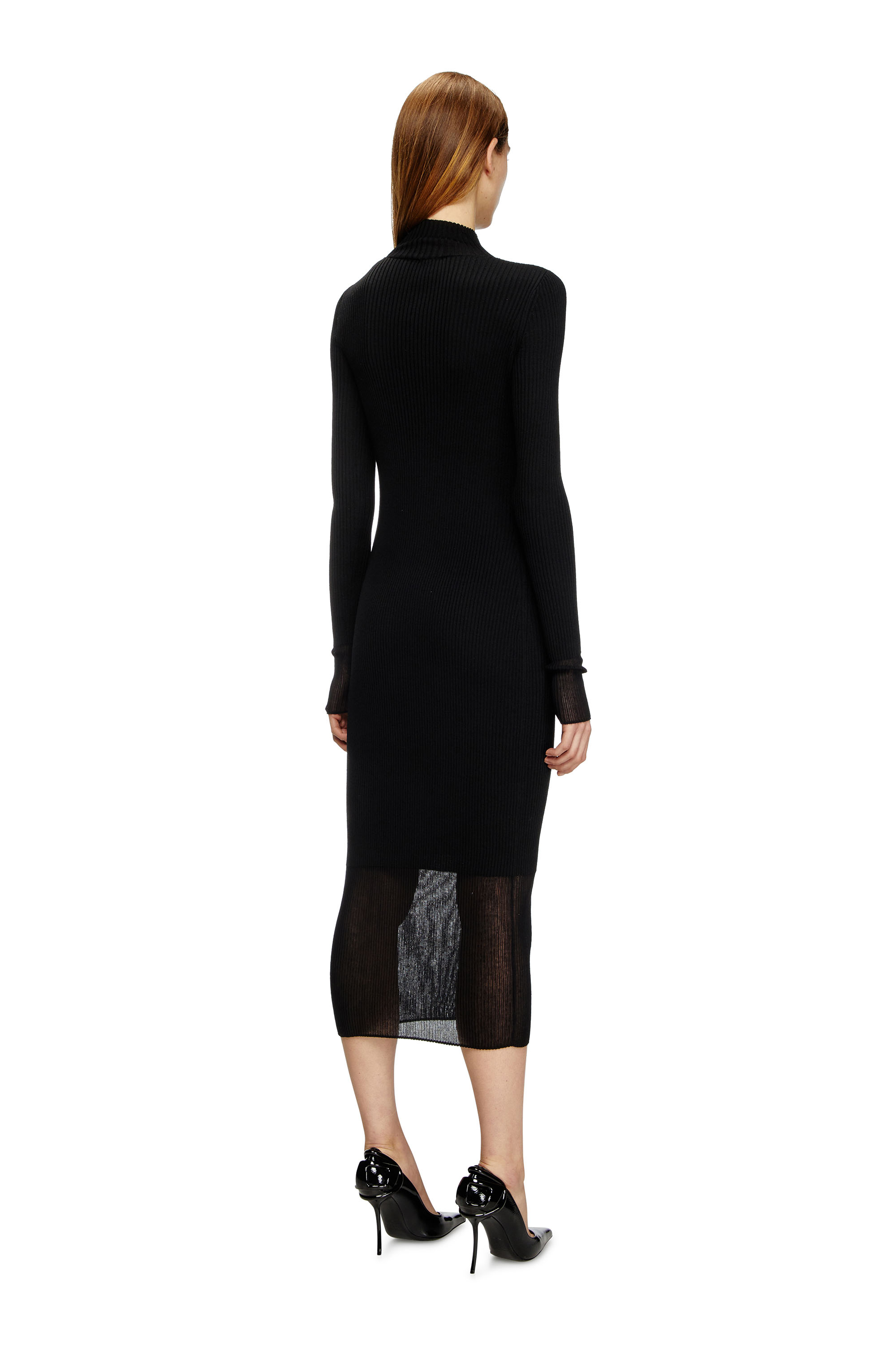 Diesel - M-SLINT, Woman's Rib-knit midi dress with sheer panels in Black - 4