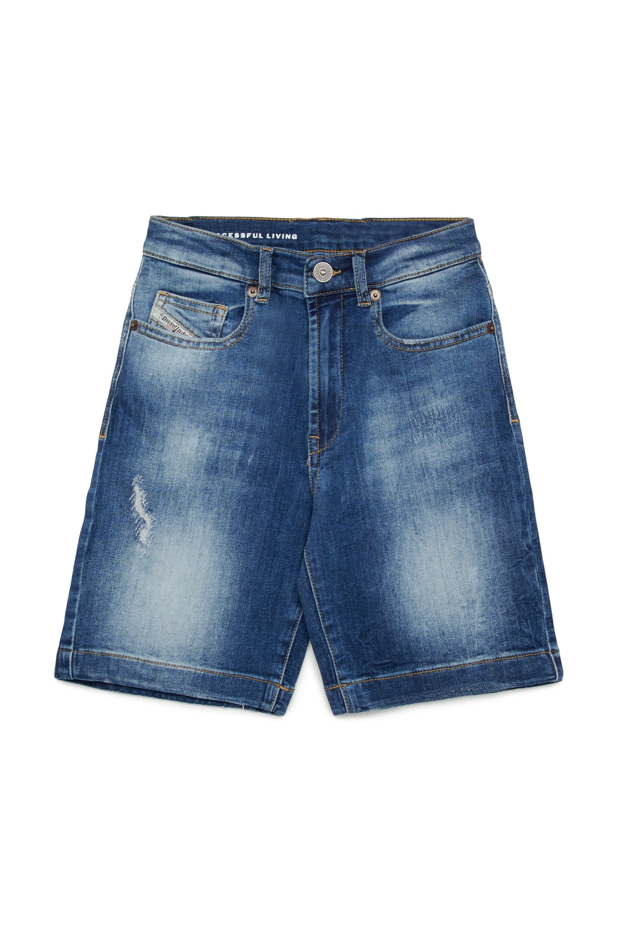 Diesel - D-MACS-SH-J, Man's Bermuda shorts in rip&repair denim in Dark Blue - 1