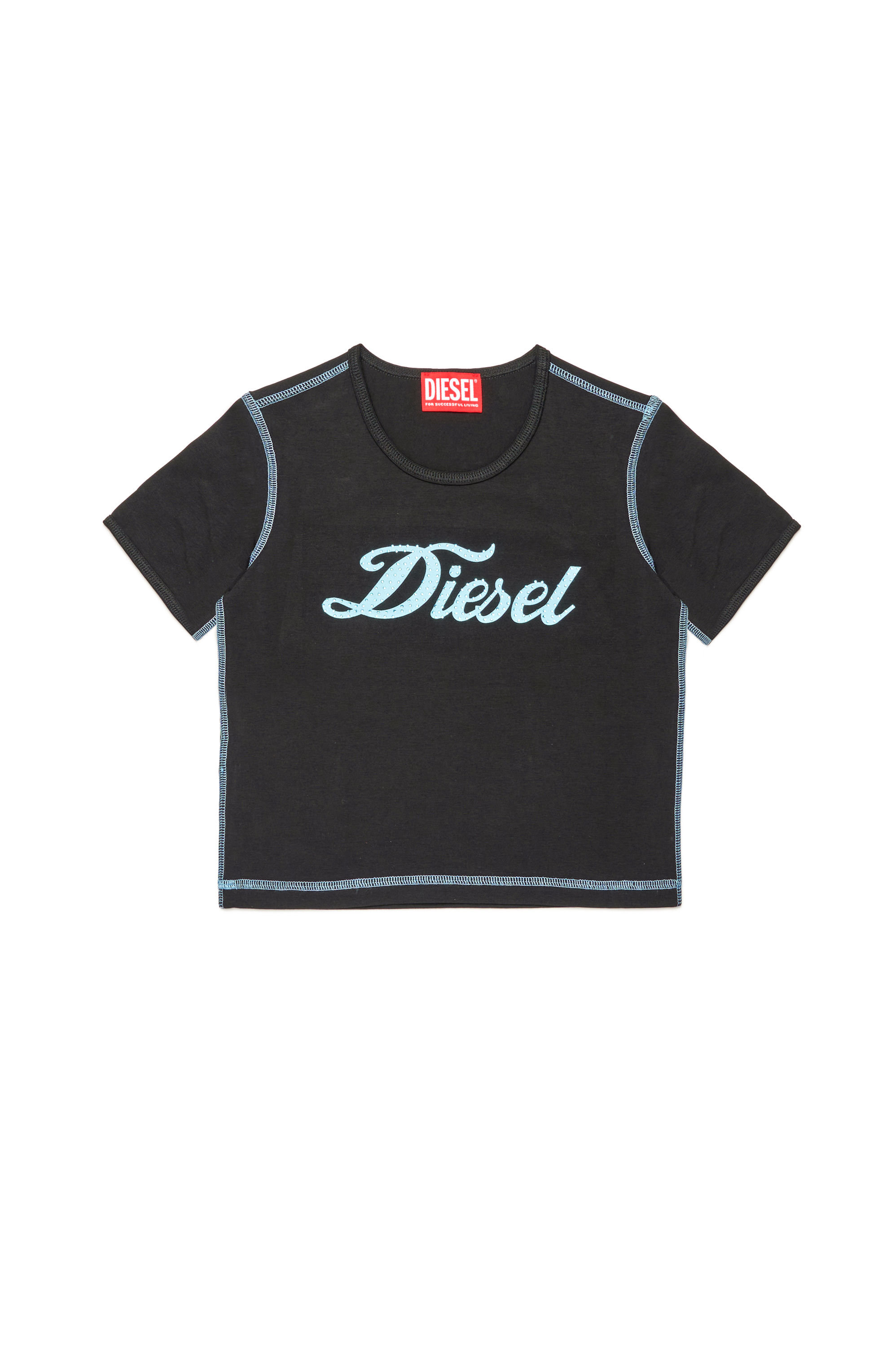 Diesel - TUNCUTIELONGL3, Woman T-shirt with printed and crystal logo in Black - Image 1